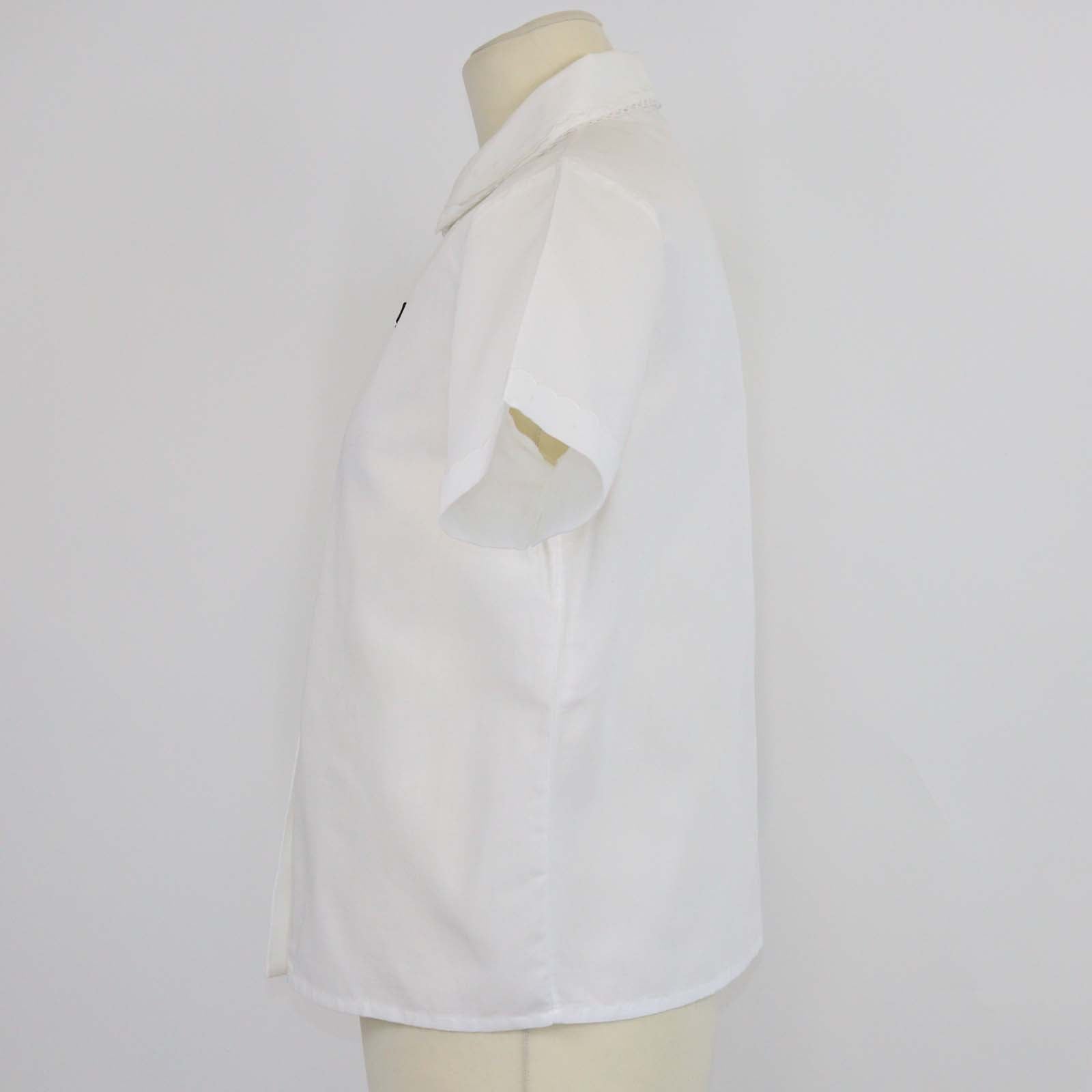 Miu Miu White Cotton and Linen Slubbed Polin Short Sleeve Shirt