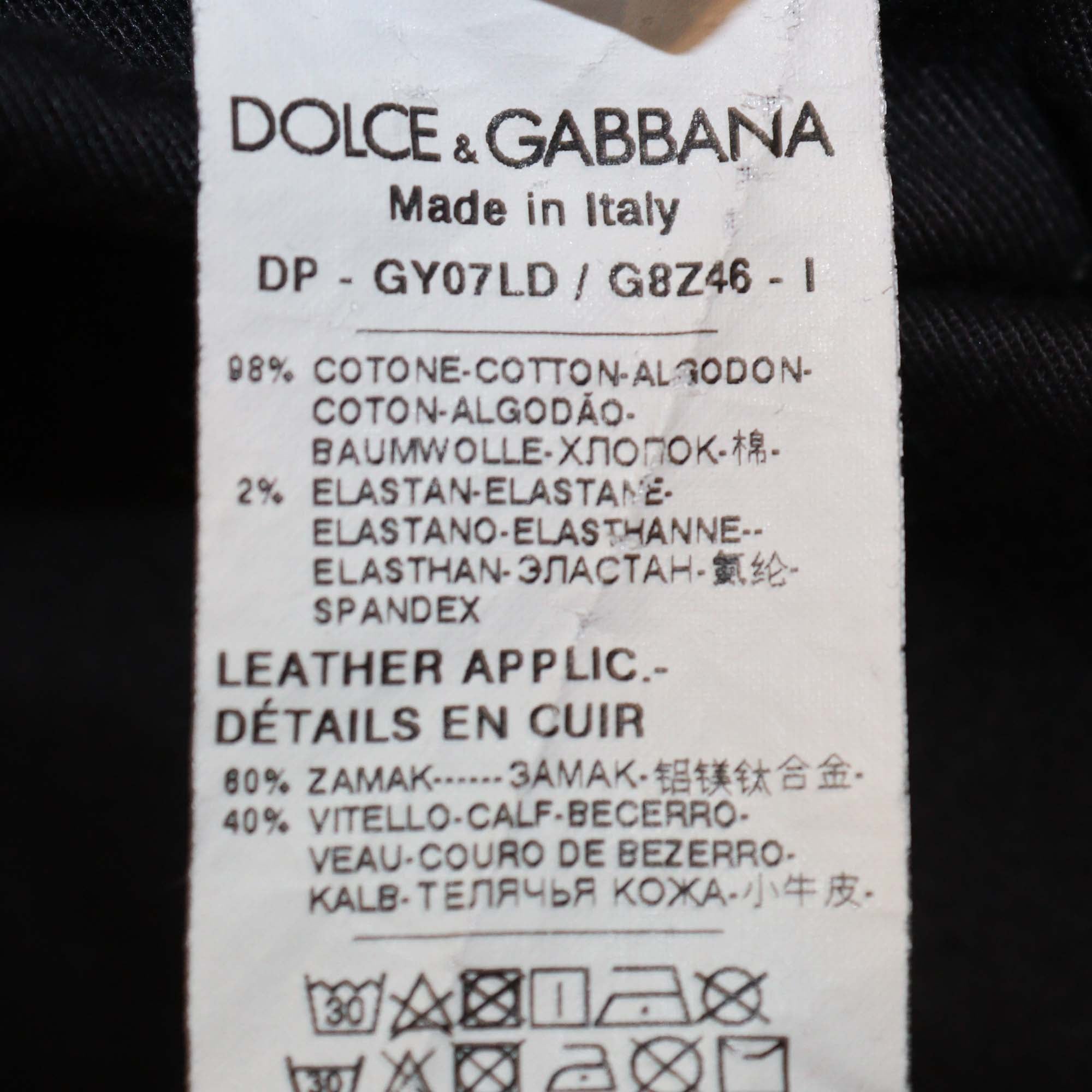 Dolce & Gabbana Black Washed Denim Gold Stretch Fit Pants