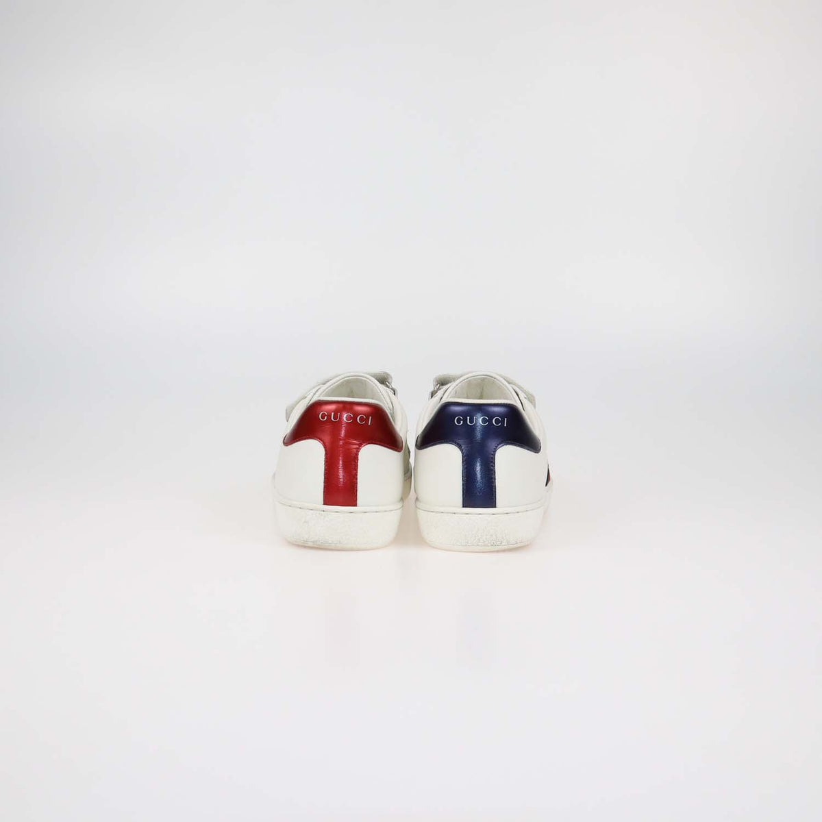 Gucci White Leather Grip Strap New Ace Low Top Sneakers