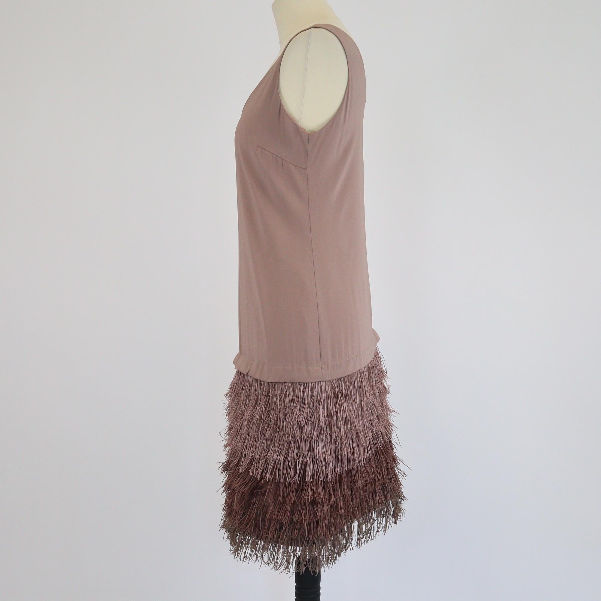 Brunello Cucinello Beige Fringe Sleeveless Dress Womens Brunello Cucinelli