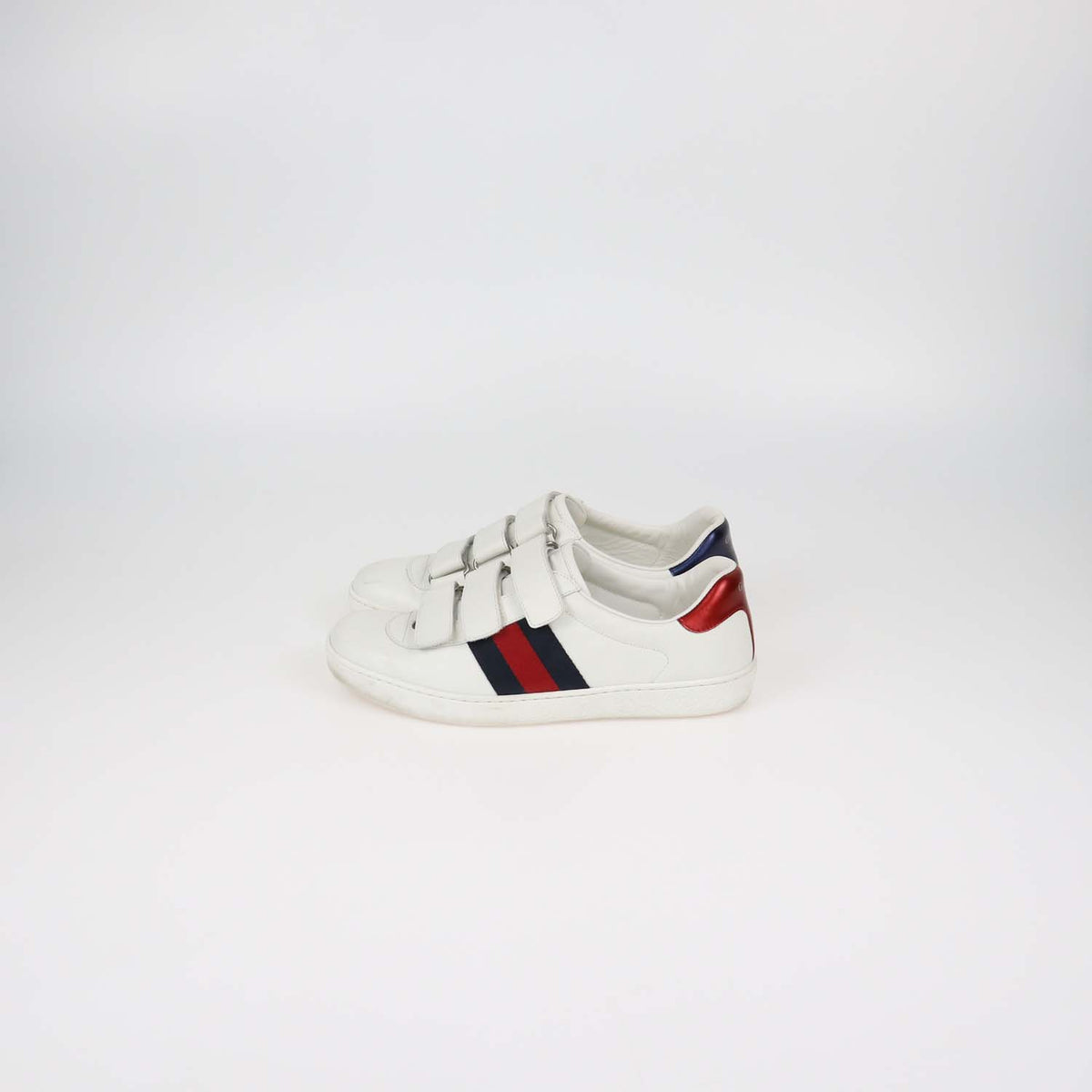Gucci White Leather Grip Strap New Ace Low Top Sneakers