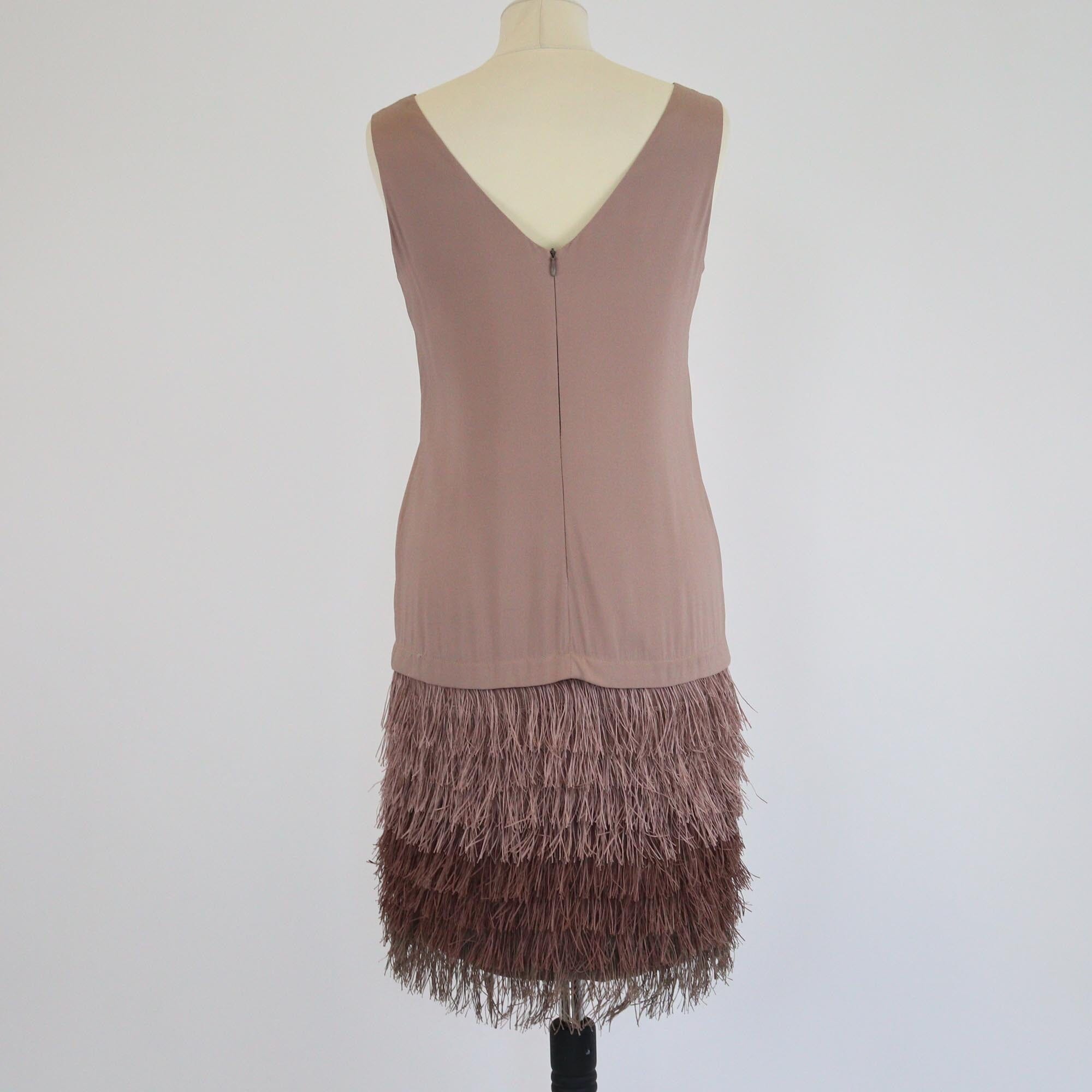 Brunello Cucinello Beige Fringe Sleeveless Dress Womens Brunello Cucinelli