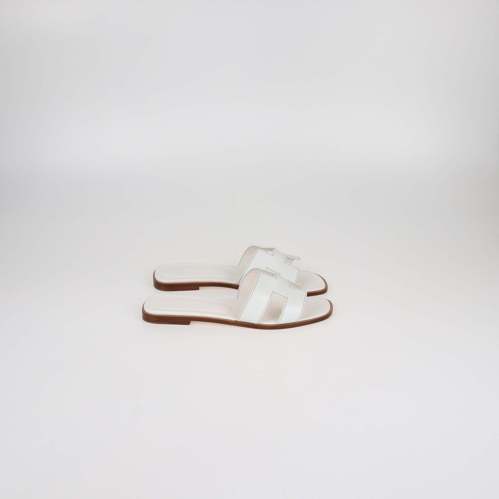 Hermes White Leather Oran Sandals