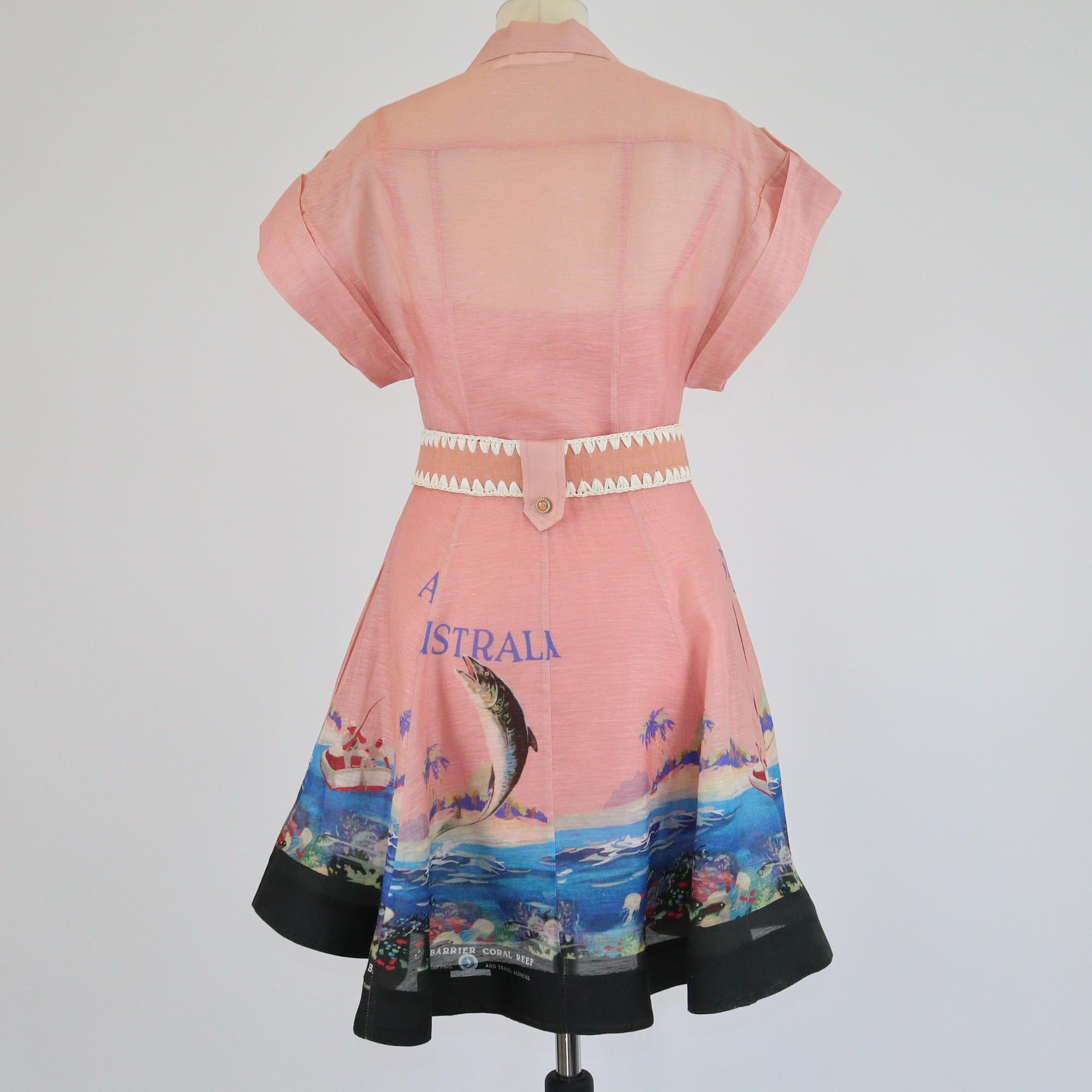 Zimmermann Pink Great Barrier Coral Reef Print Belted Midi Dress Womens Zimmermann