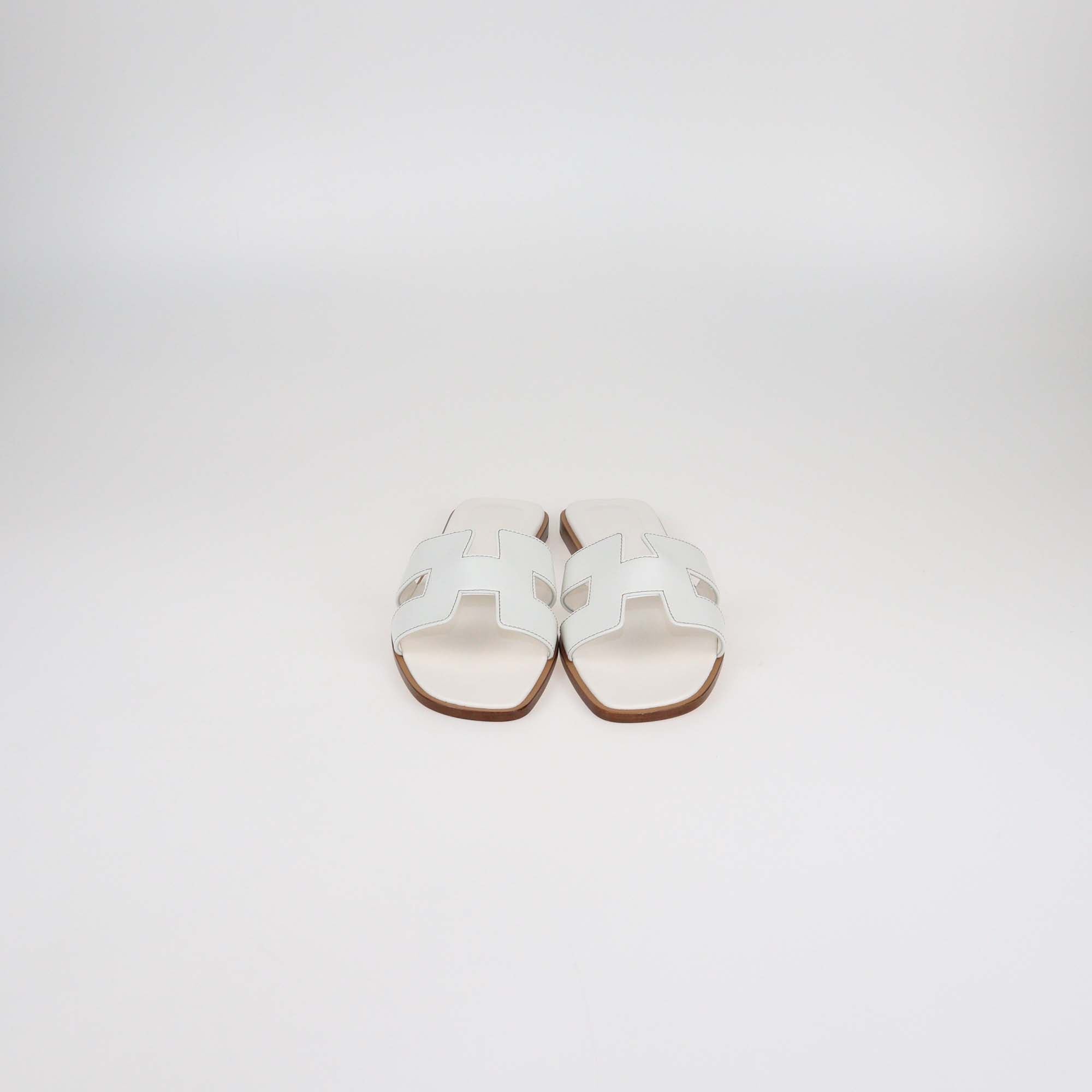 Hermes White Leather Oran Sandals
