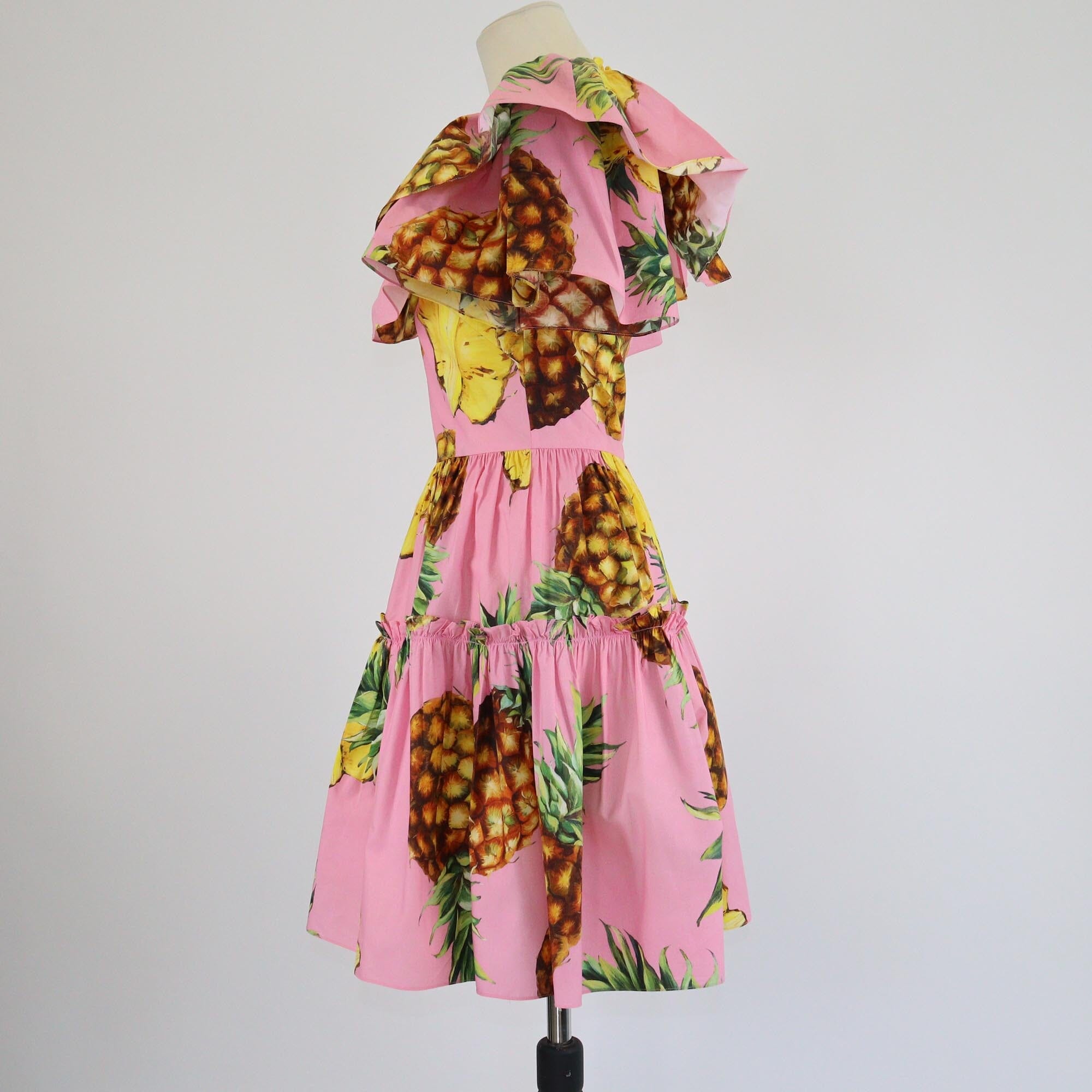 Dolce & Gabbana Pink Pineapple Print Off The Shoulder Mini Dress Womens Dolce & Gabbana