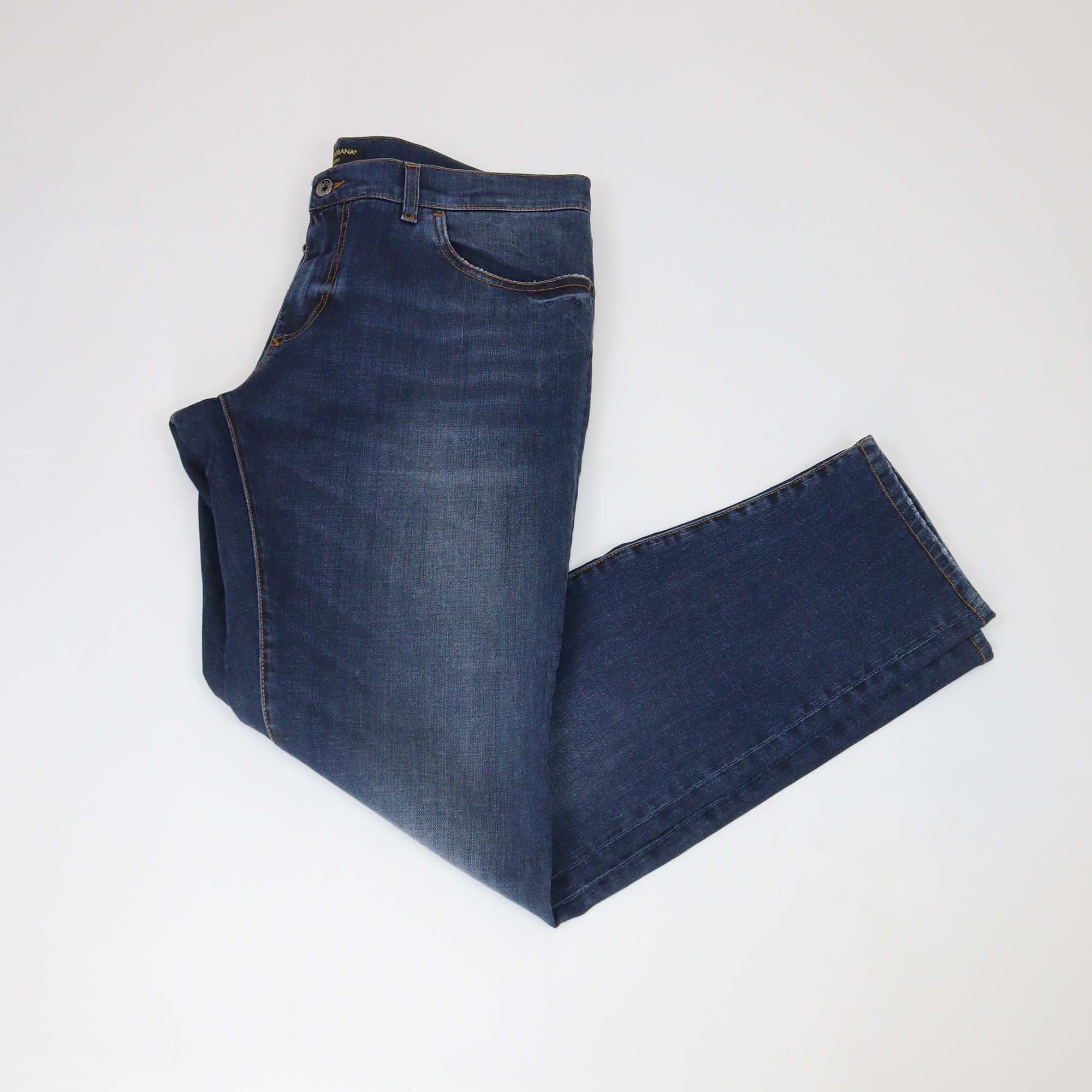 Dolce & Gabbana Dark Blue Washed Denim Classic Stretch Fit Pants