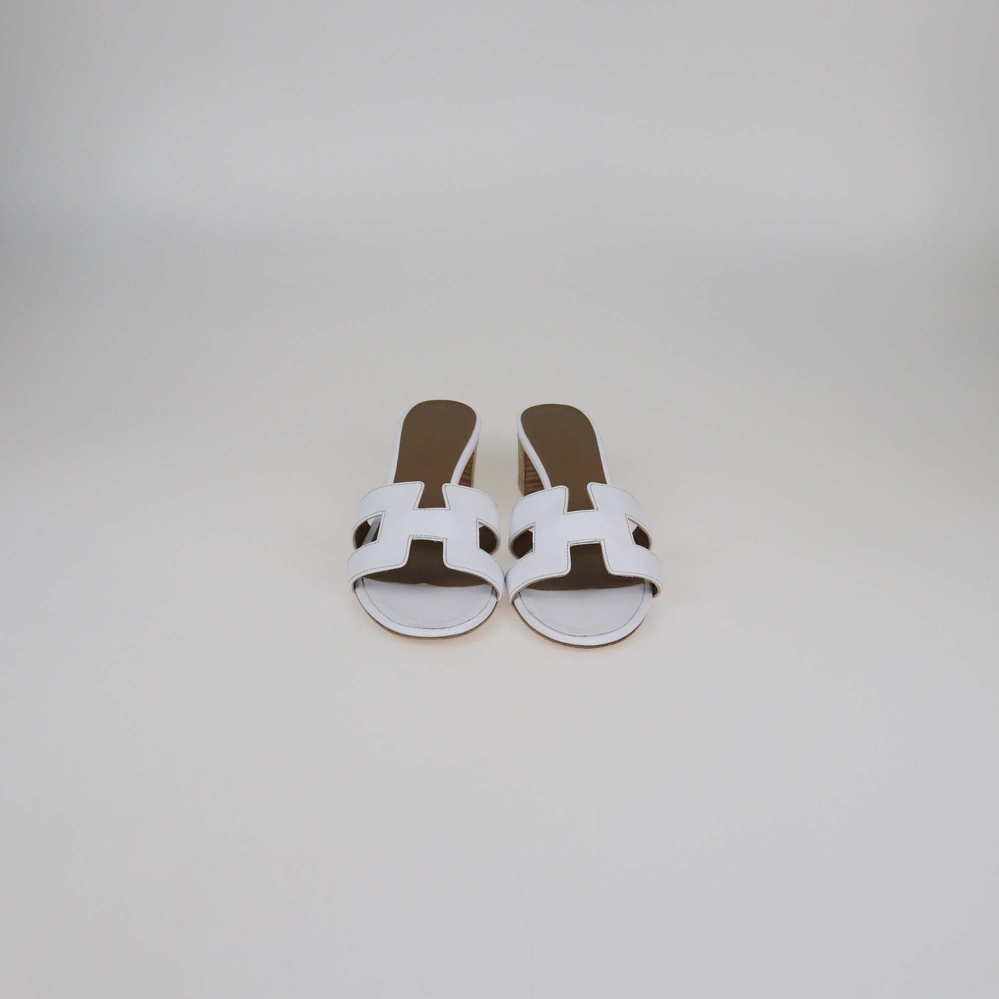 Hermes White Leather Oasis Sandals