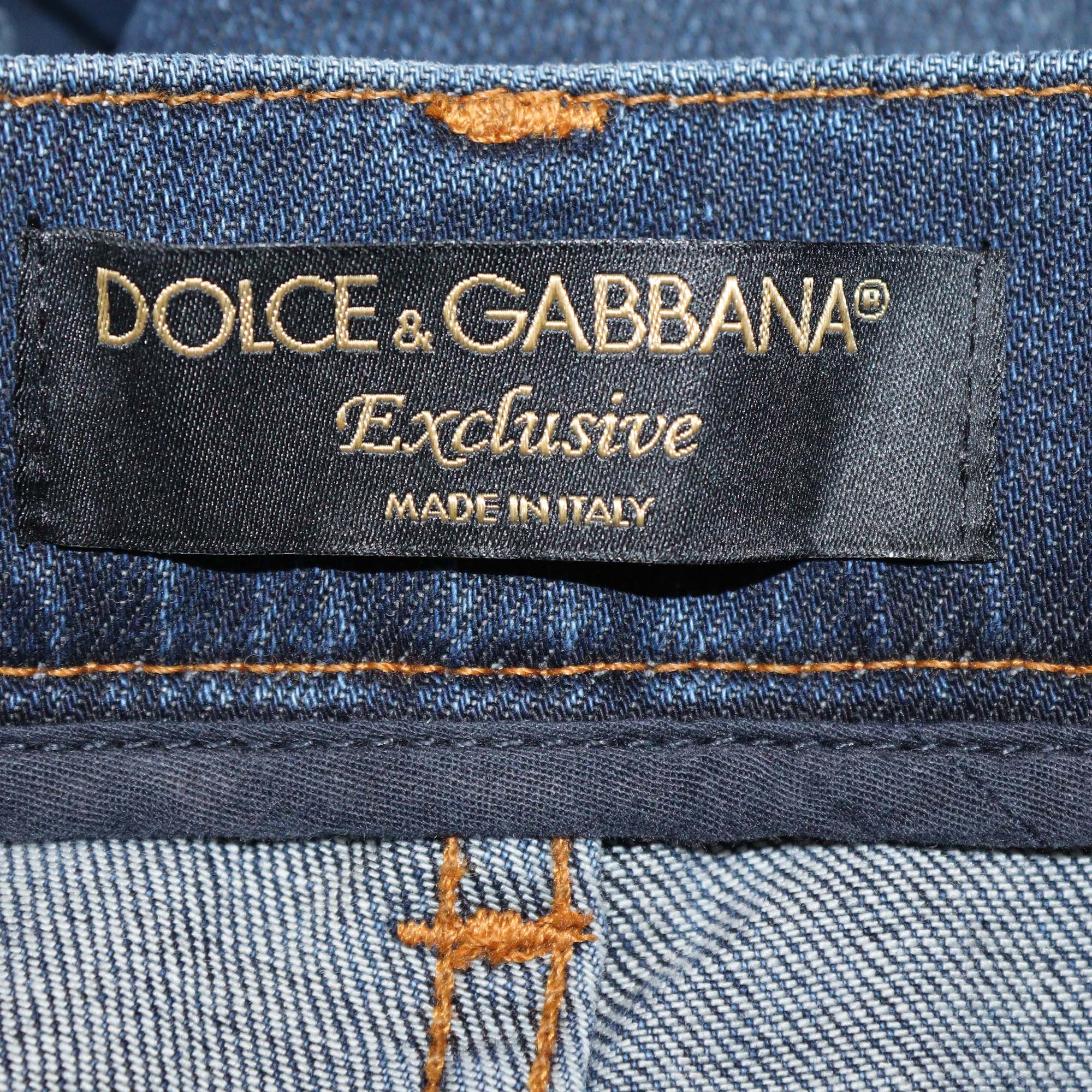Dolce & Gabbana Dark Blue Washed Denim Classic Stretch Fit Pants