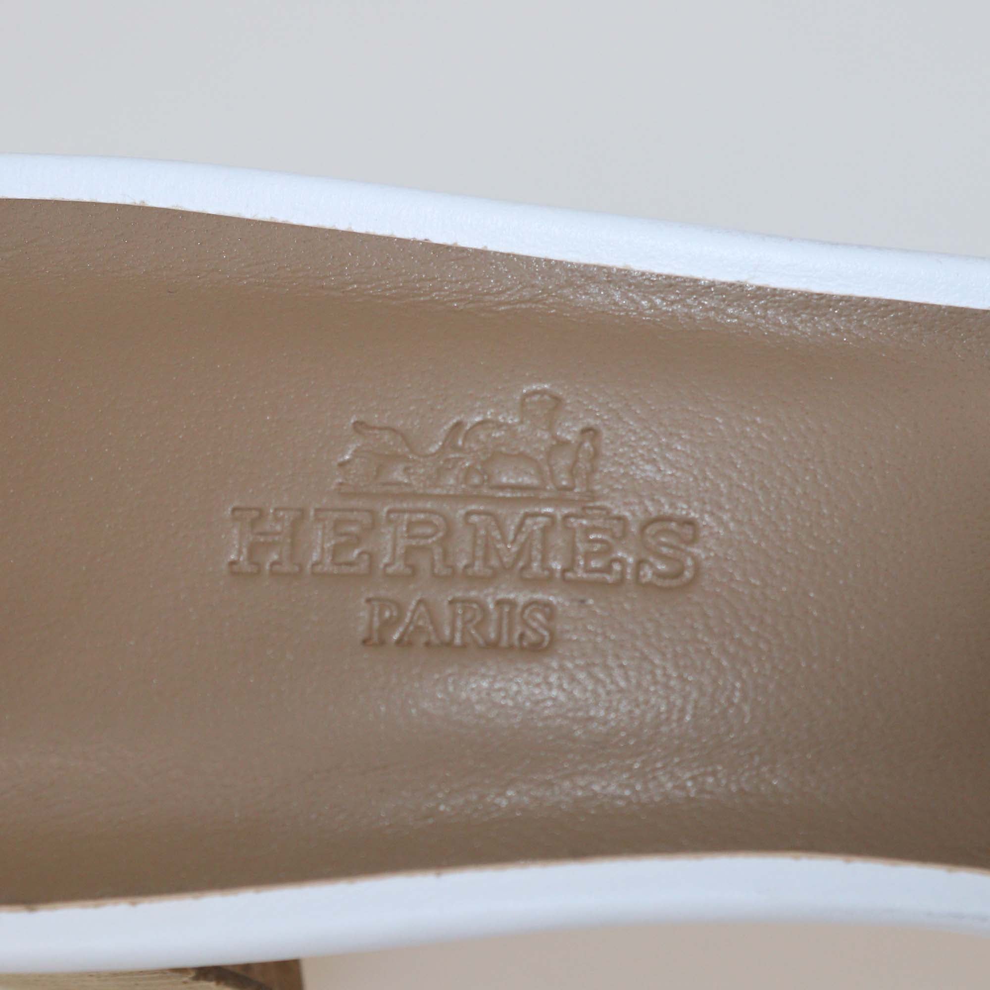Hermes White Leather Oasis Sandals