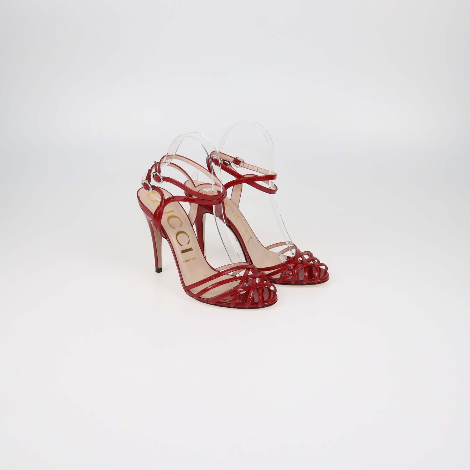 Gucci Red Patent Leather Strappy Ankle Strap Sandals