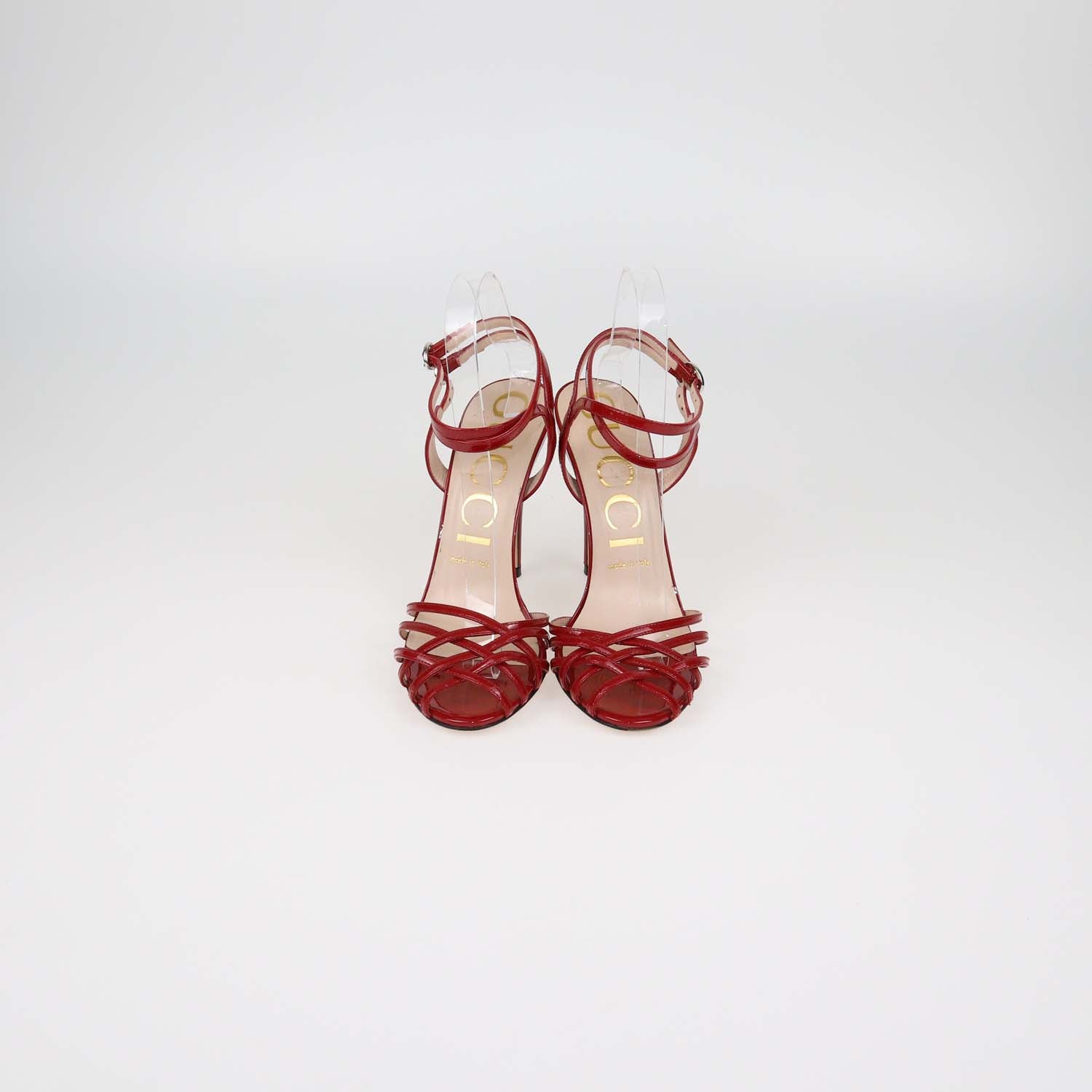 Gucci Red Patent Leather Strappy Ankle Strap Sandals