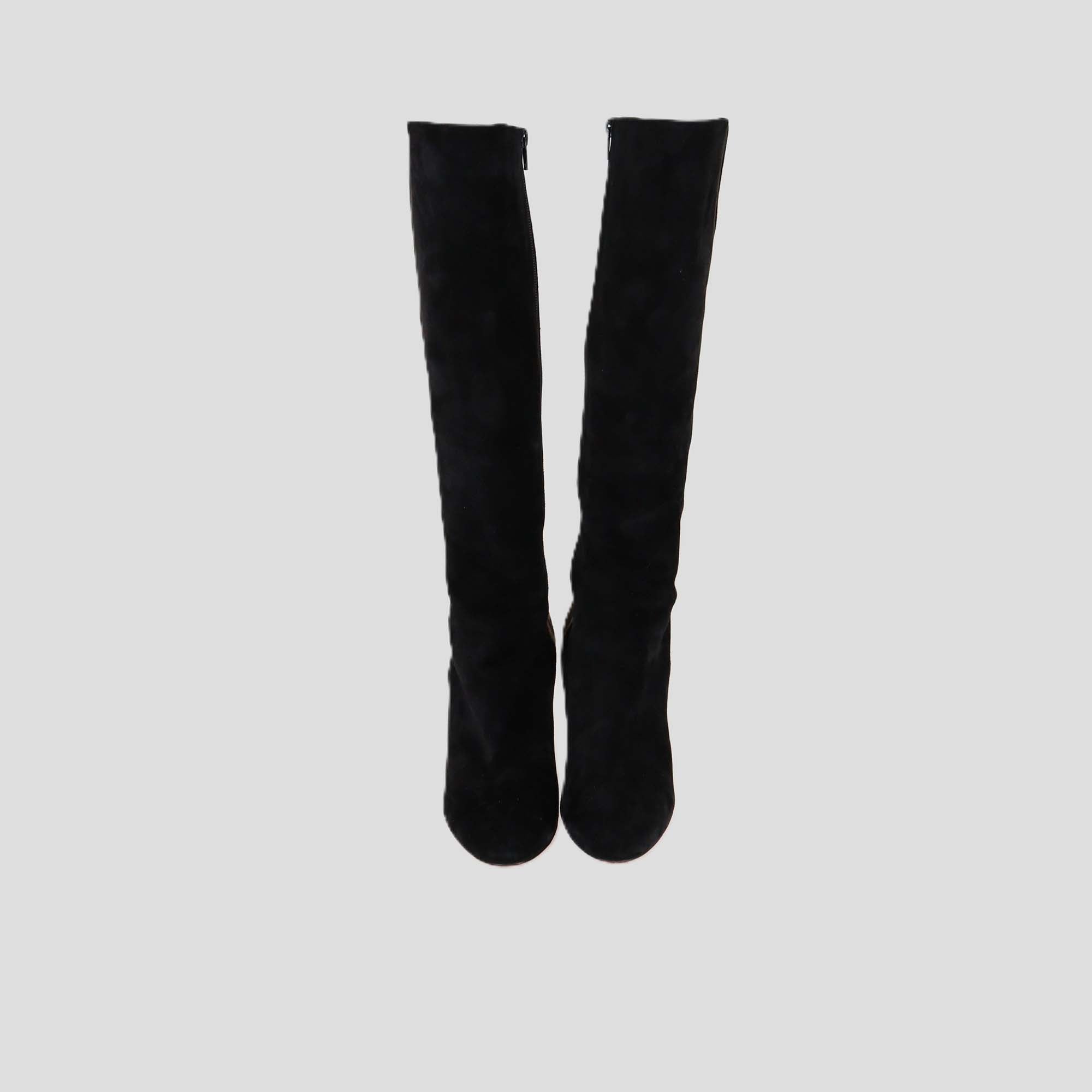 Christian Louboutin Black/Brown Leopard Print Calf Hair and Suede Acheval 100 Boots