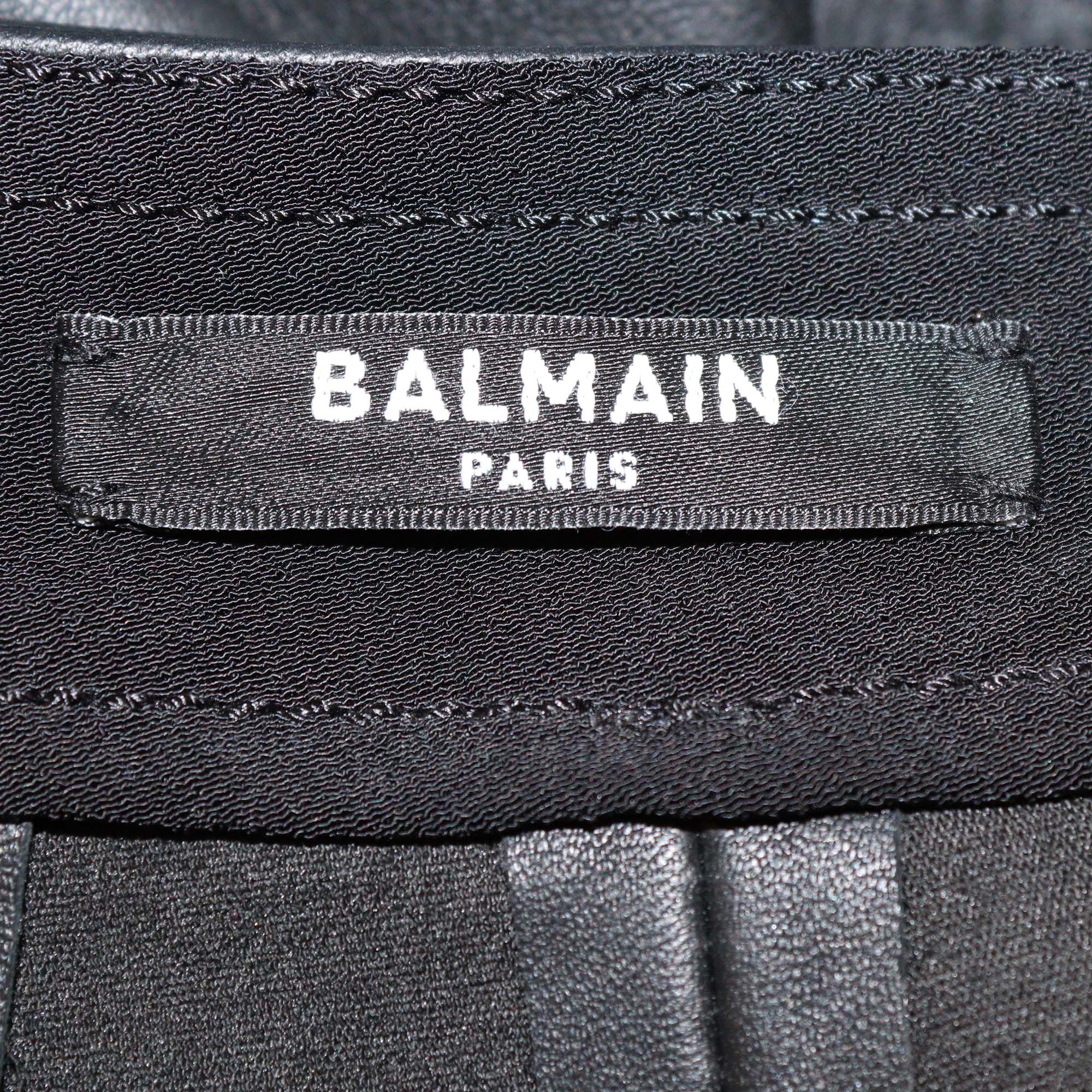 Balmain Black Leather Button Embellished Leggings