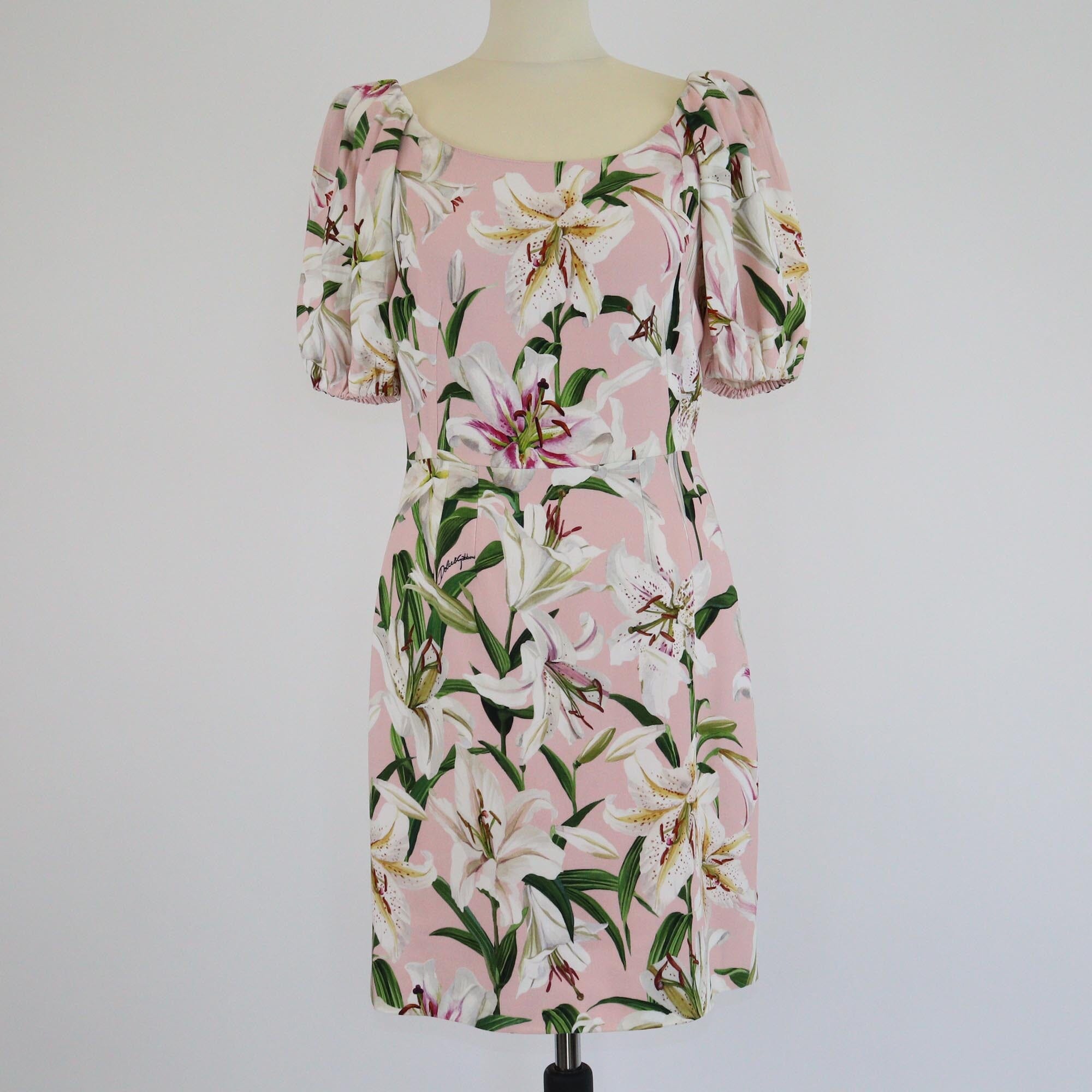 Dolce & Gabbana Pink/Multicolor Printed Lily Crepe Mini Dress Womens Dolce & Gabbana