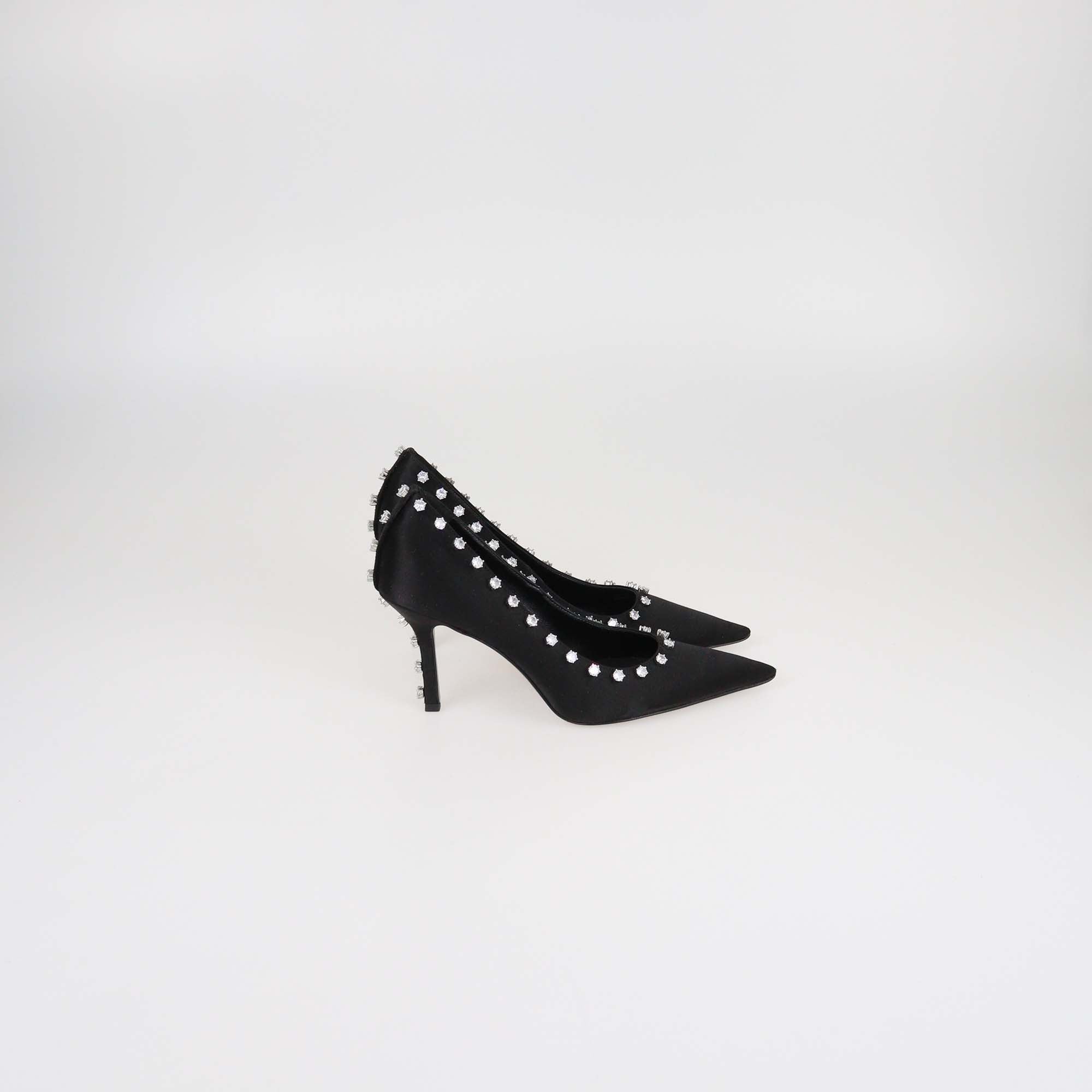 Alexander Wang Black Satin Crystal Embellished Delphine 85 Pumps