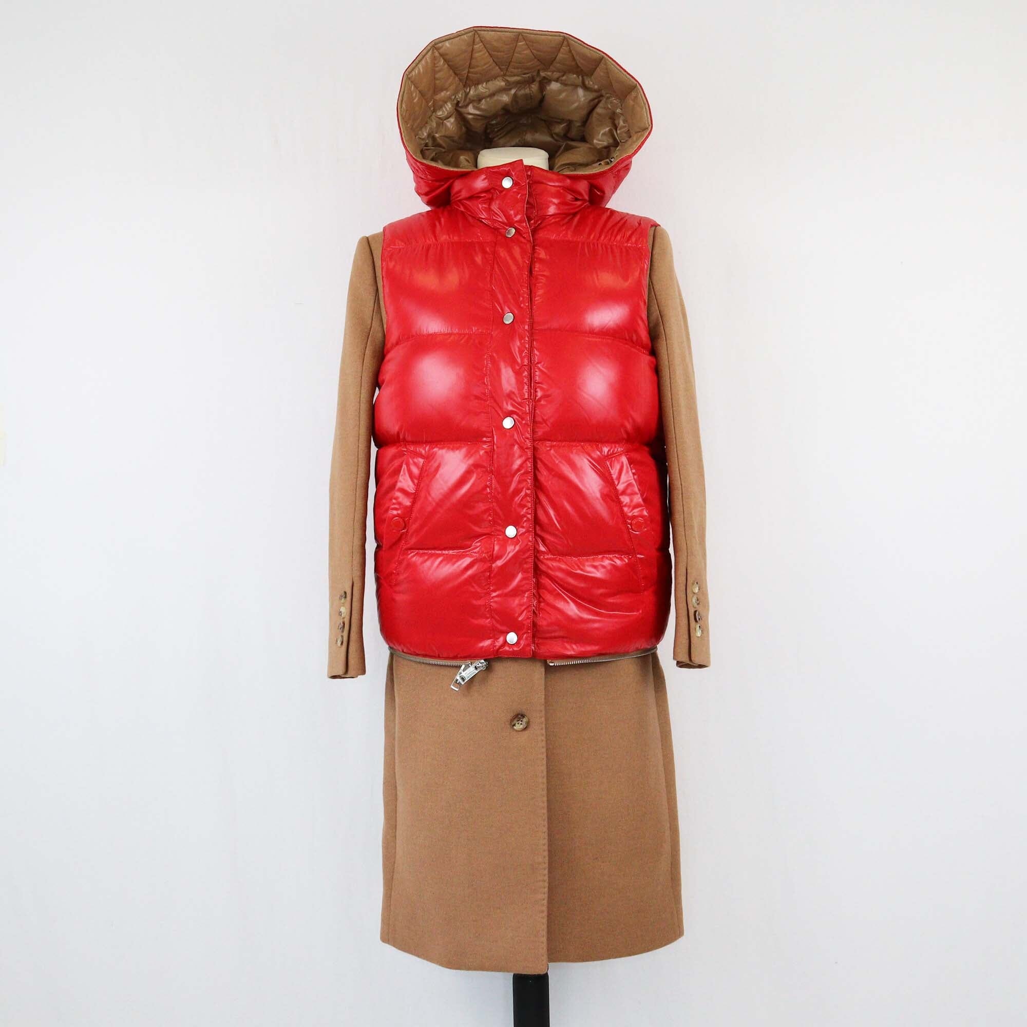 Burberry Brown Camel Hair Coat with Reversible Puffer Vest Womens Burberry