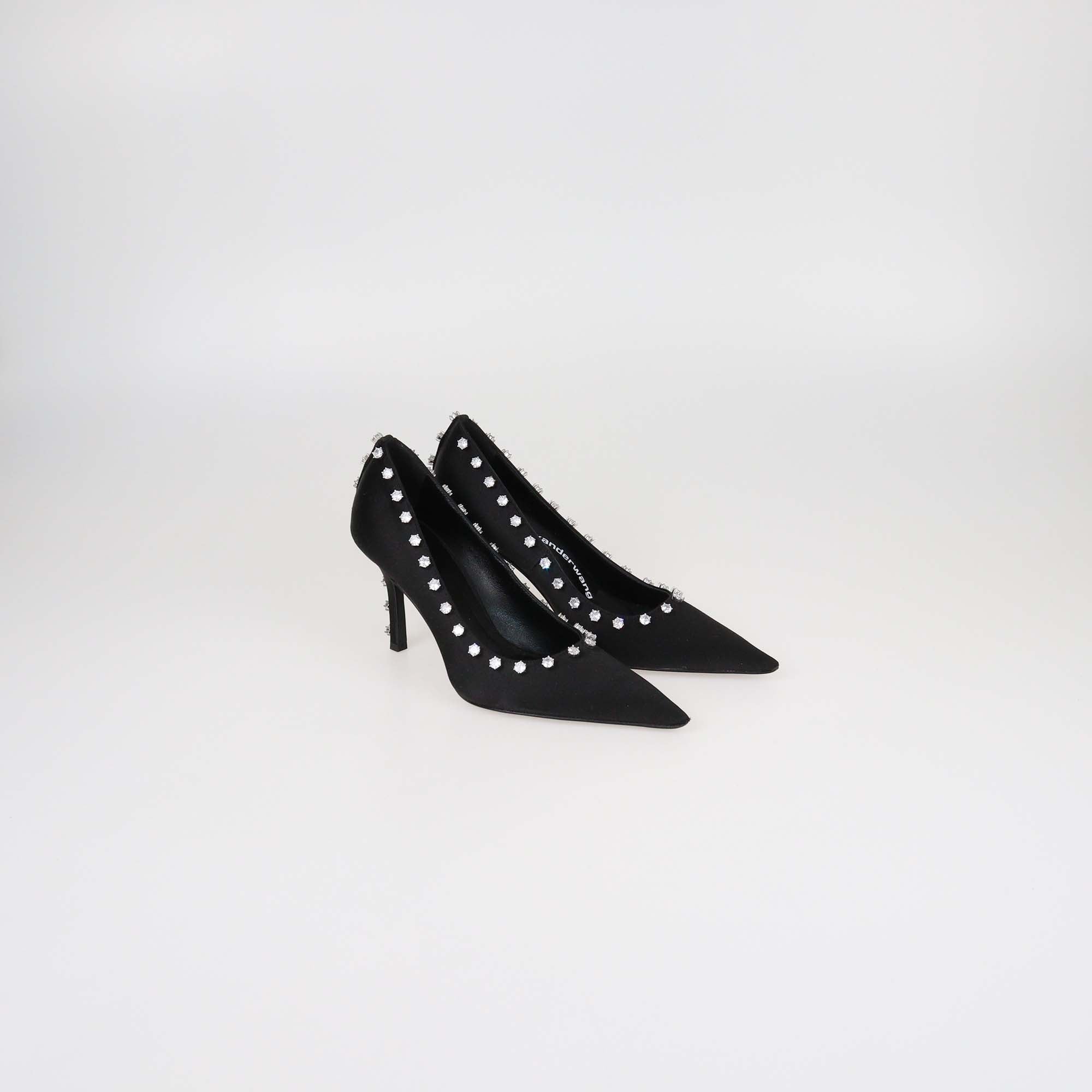 Alexander Wang Black Satin Crystal Embellished Delphine 85 Pumps