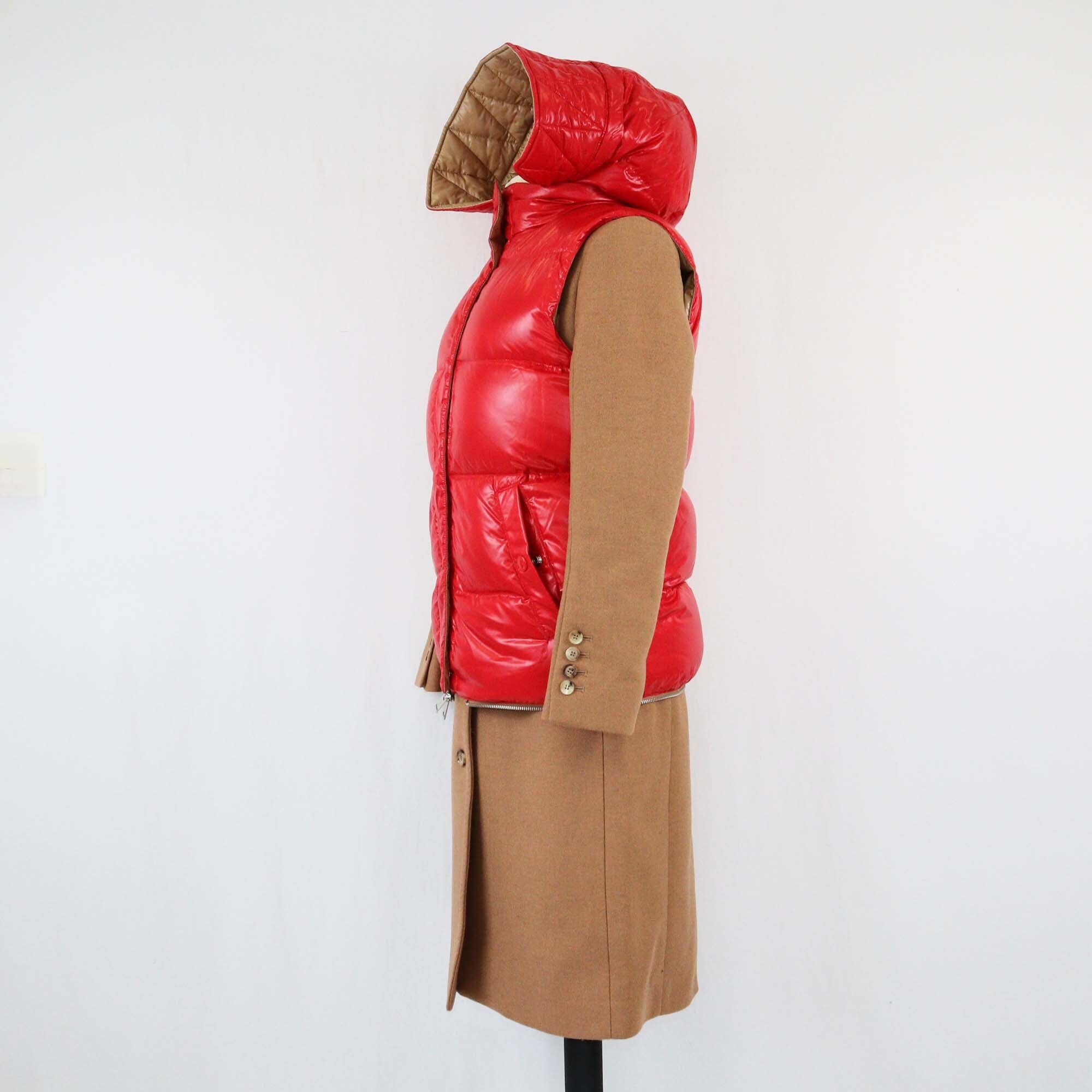 Burberry Brown Camel Hair Coat with Reversible Puffer Vest Womens Burberry