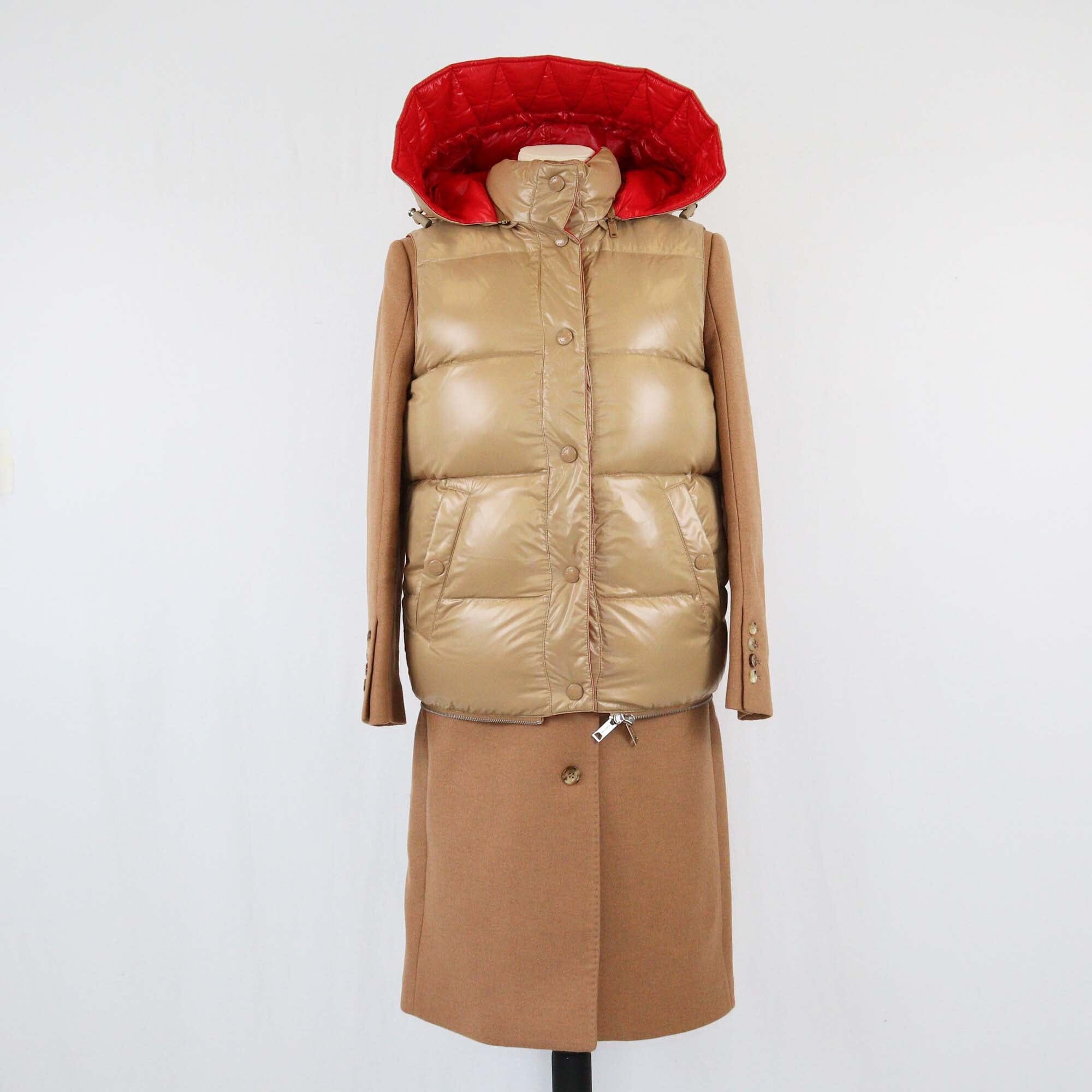 Burberry Brown Camel Hair Coat with Reversible Puffer Vest Womens Burberry