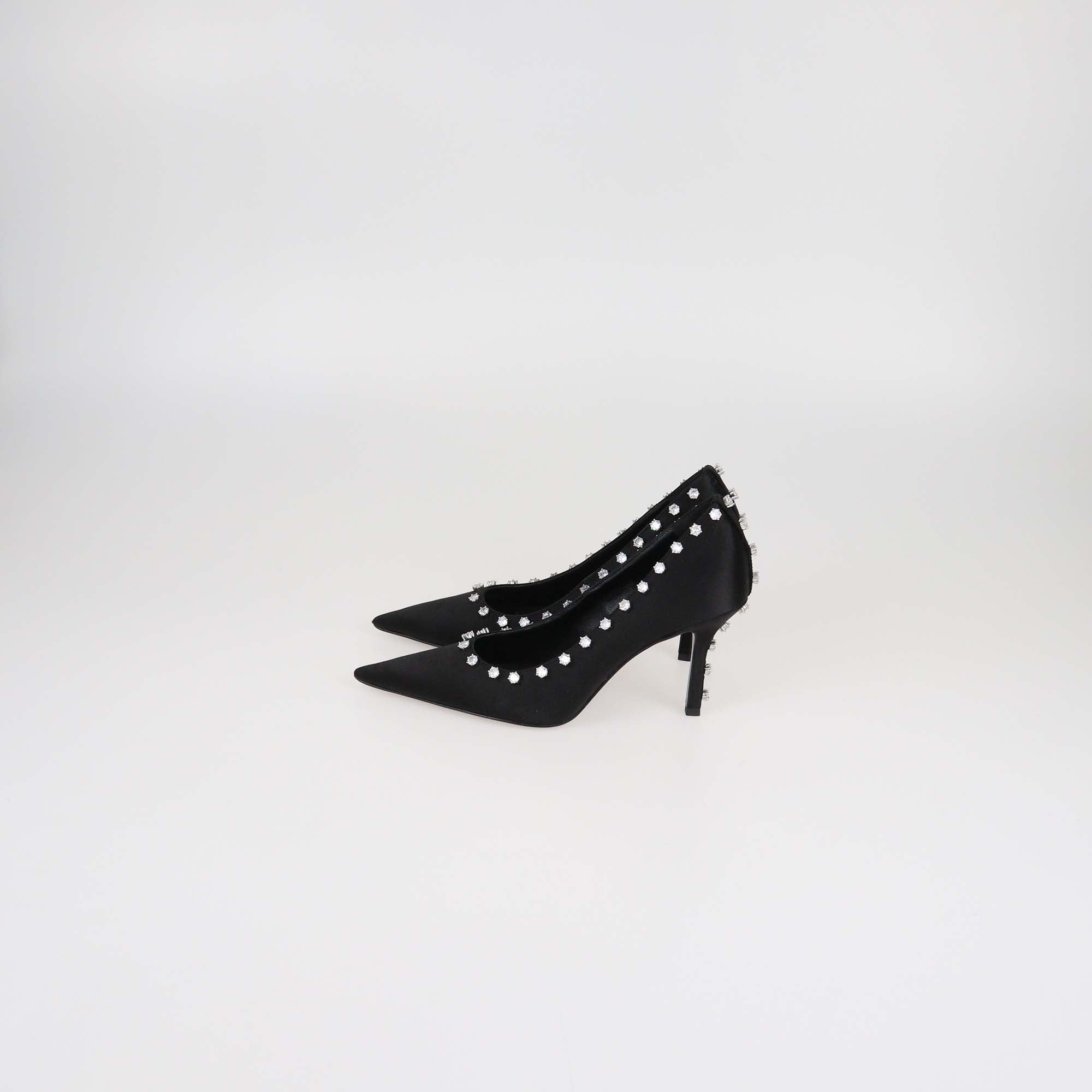 Alexander Wang Black Satin Crystal Embellished Delphine 85 Pumps