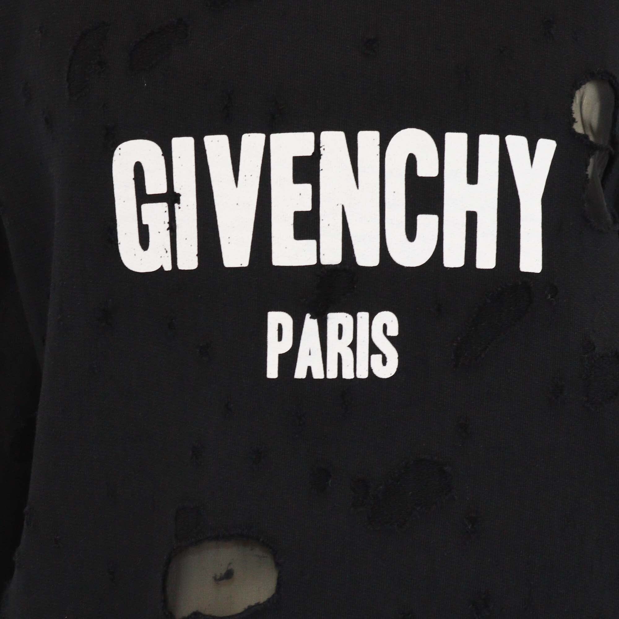 Givenchy Black Logo Print Cotton Distressed Cuban Fit Hoodie Sweatshirt Mens Givenchy