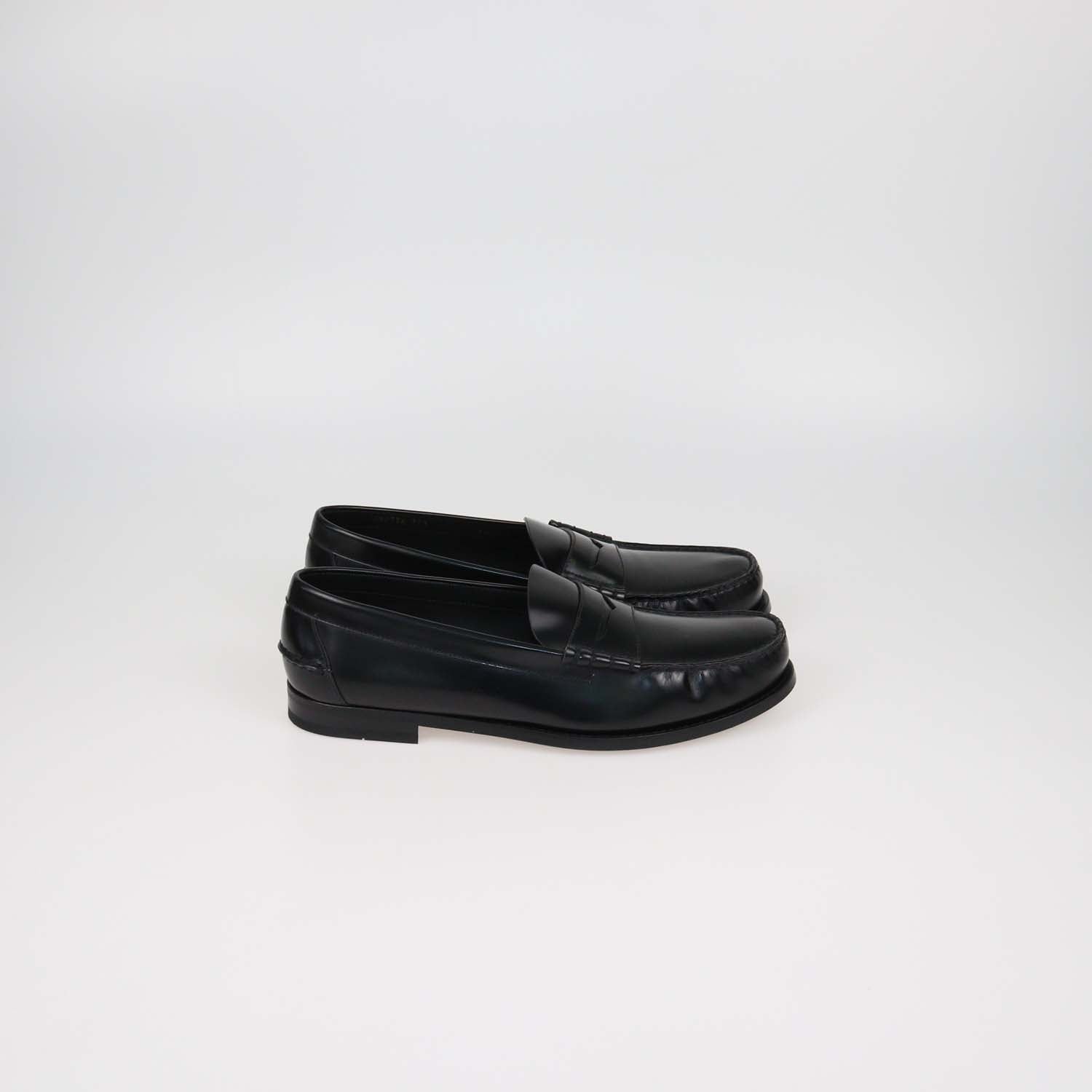Prada Black Brushed Leather Slip On Loafers
