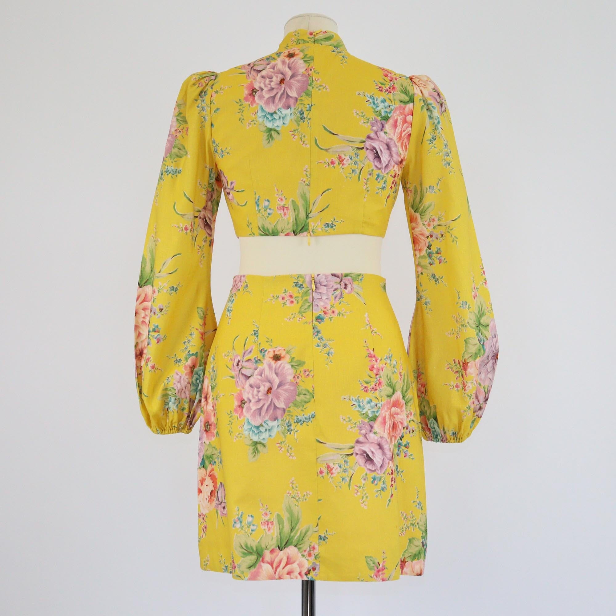 Zimmermann Yellow Floral Print Belted Cut-Out Mini Dress Womens Zimmermann