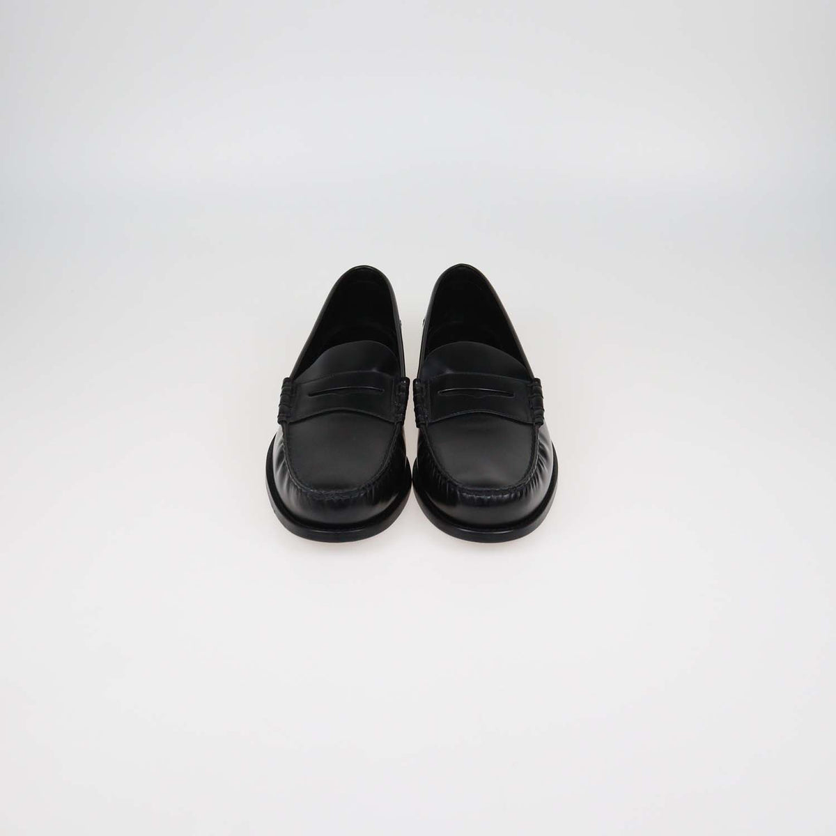 Prada Black Brushed Leather Slip On Loafers