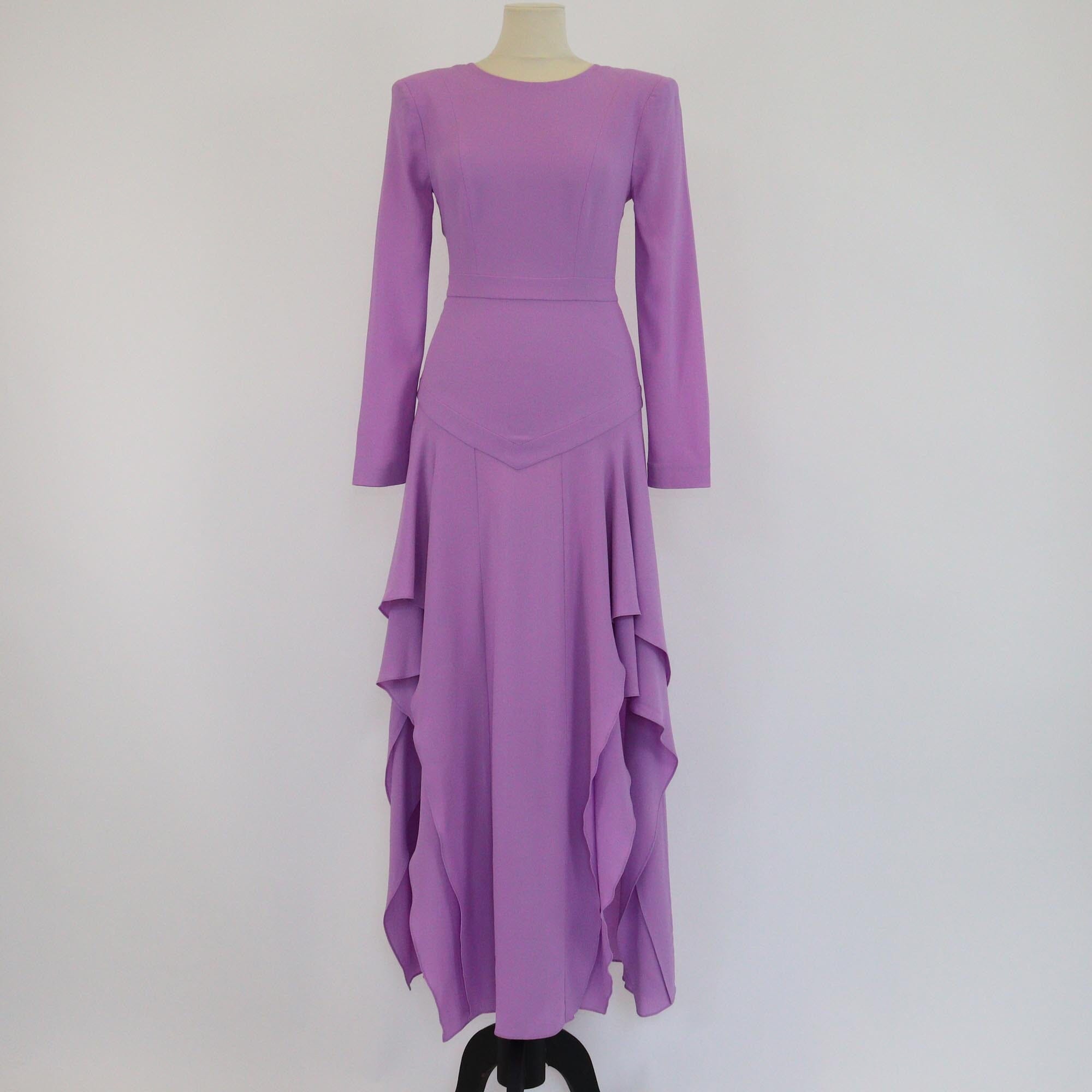Stella McCartney Lilac Ruffled Long Sleeve Midi Dress Womens Stella McCartney