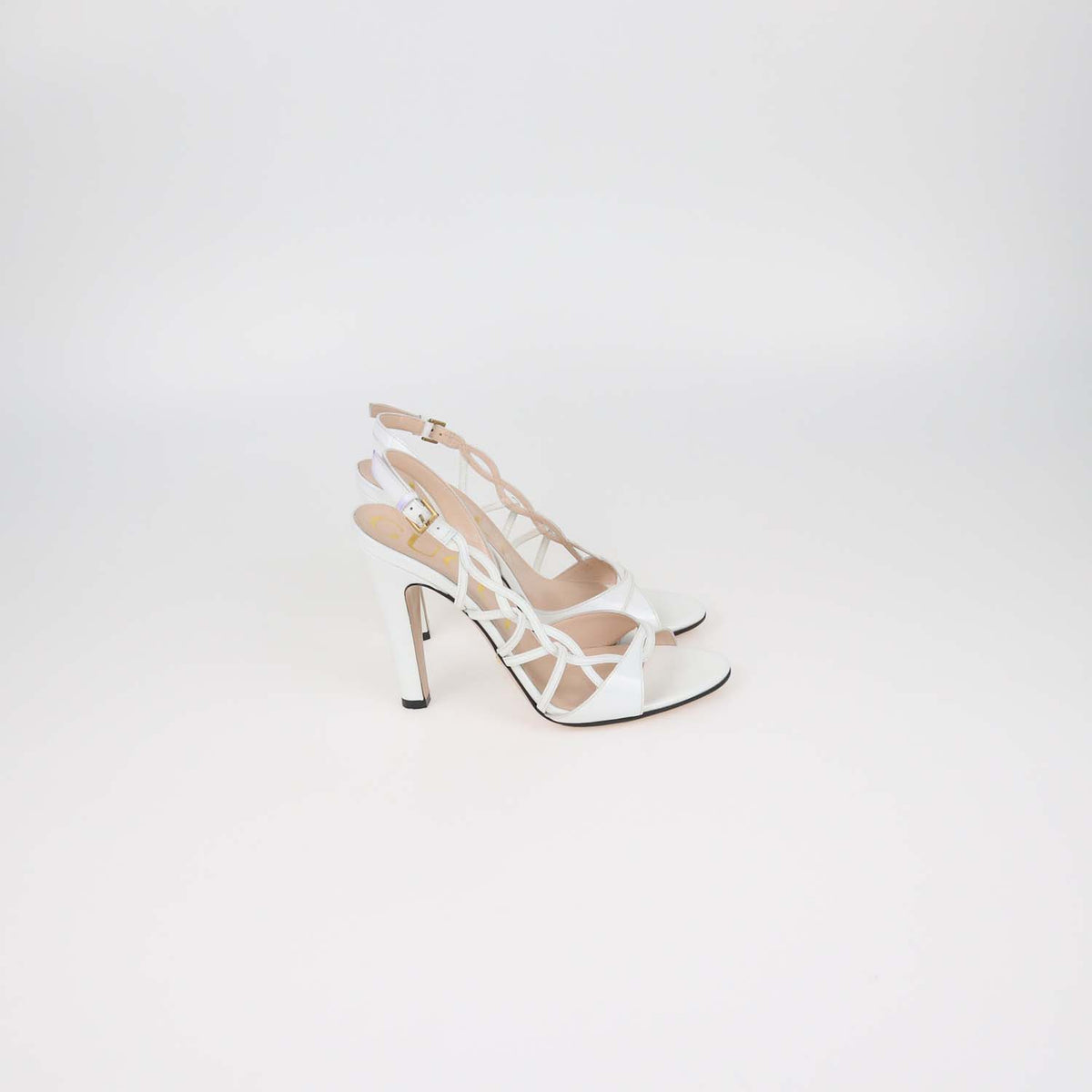 Gucci White Patent Leather Cutout Detailed Slingback Sandals