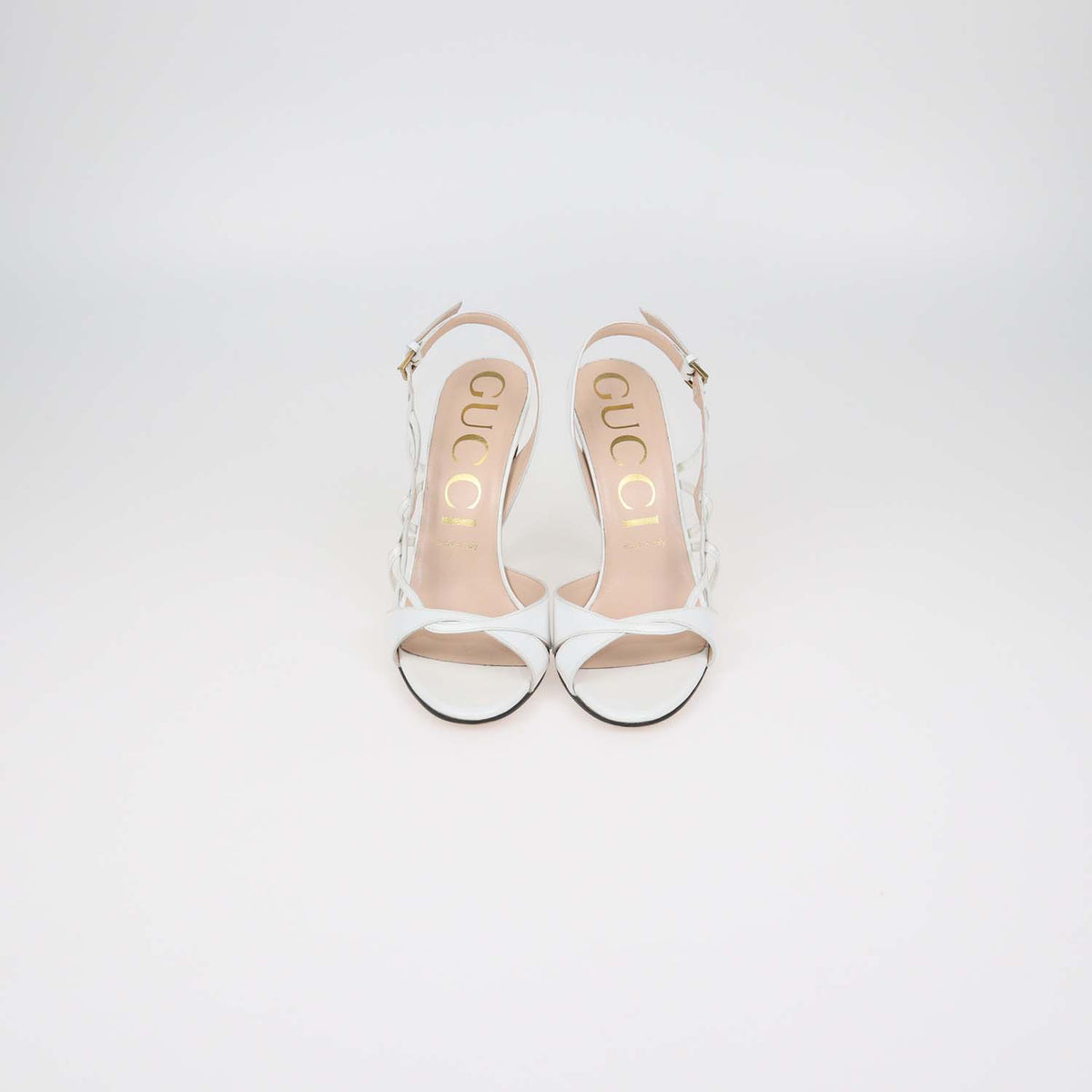 Gucci White Patent Leather Cutout Detailed Slingback Sandals