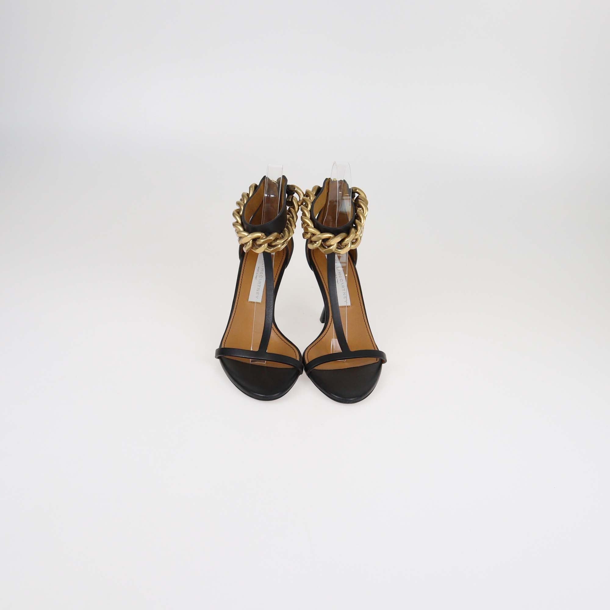 Stella McCartney Black Faux Leather Falabella T-Strap Sandals