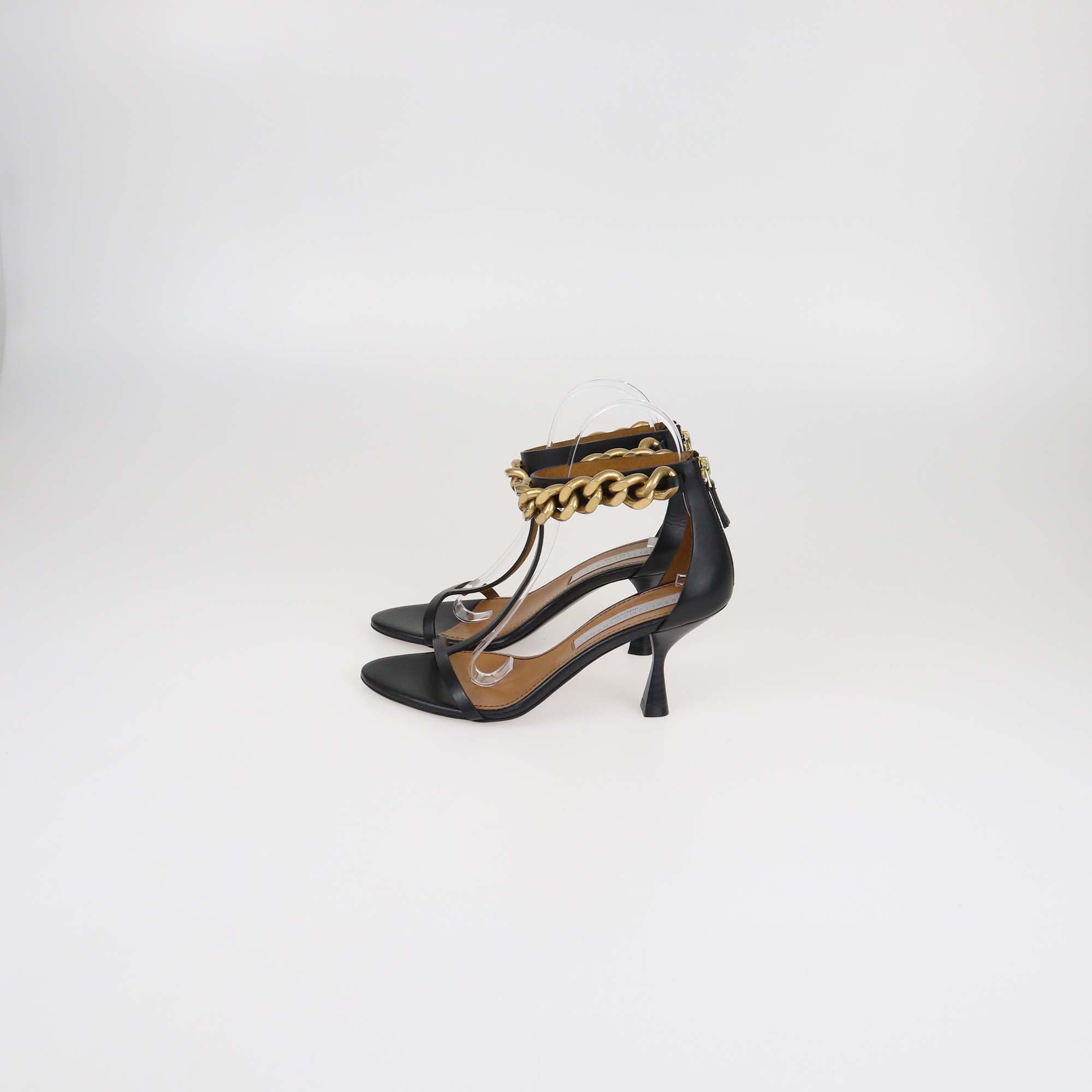 Stella McCartney Black Faux Leather Falabella T-Strap Sandals