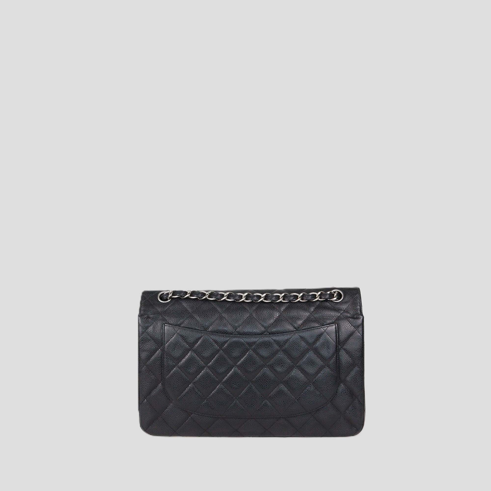 Chanel Black Quilted Caviar Leather Jumbo Classic Double Flap Bag