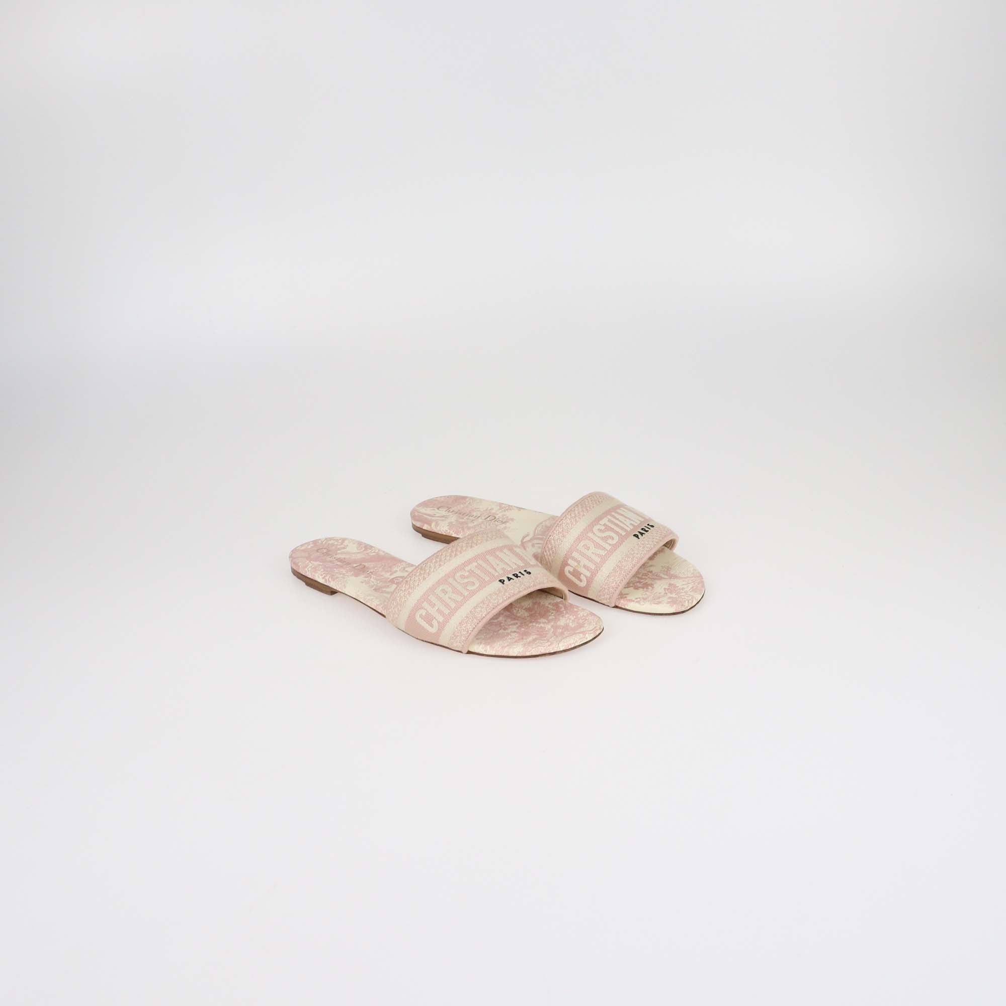Christian Dior Pink Toile De Jouy Print Dway Flat Slides