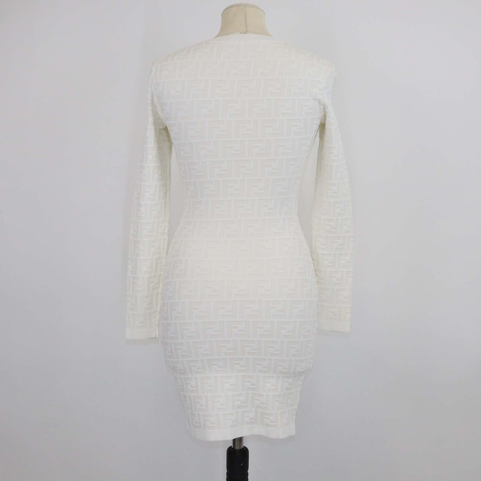 Fendi Off White FF Knitted Bodycon Long Sleeve Midi Dress