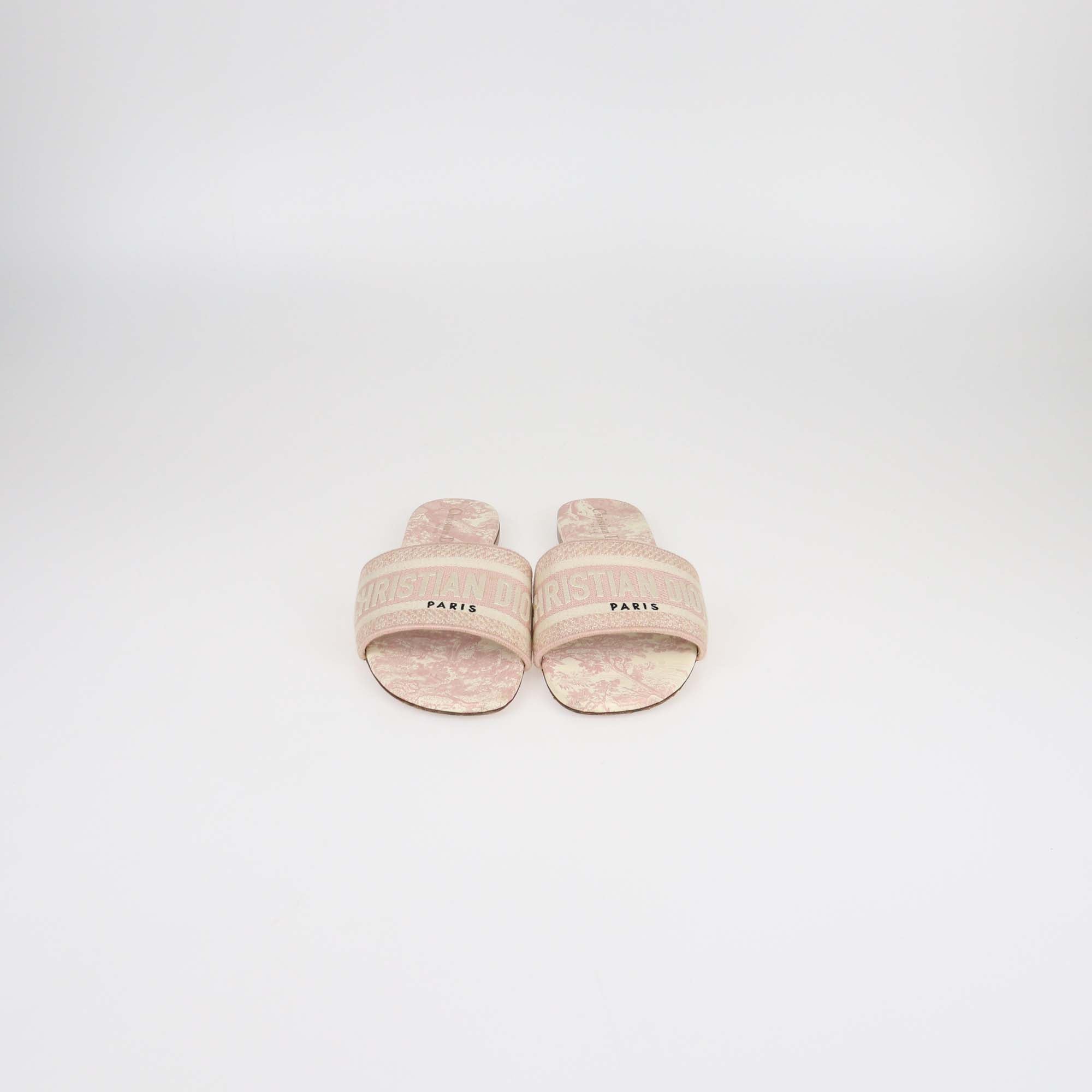 Christian Dior Pink Toile De Jouy Print Dway Flat Slides