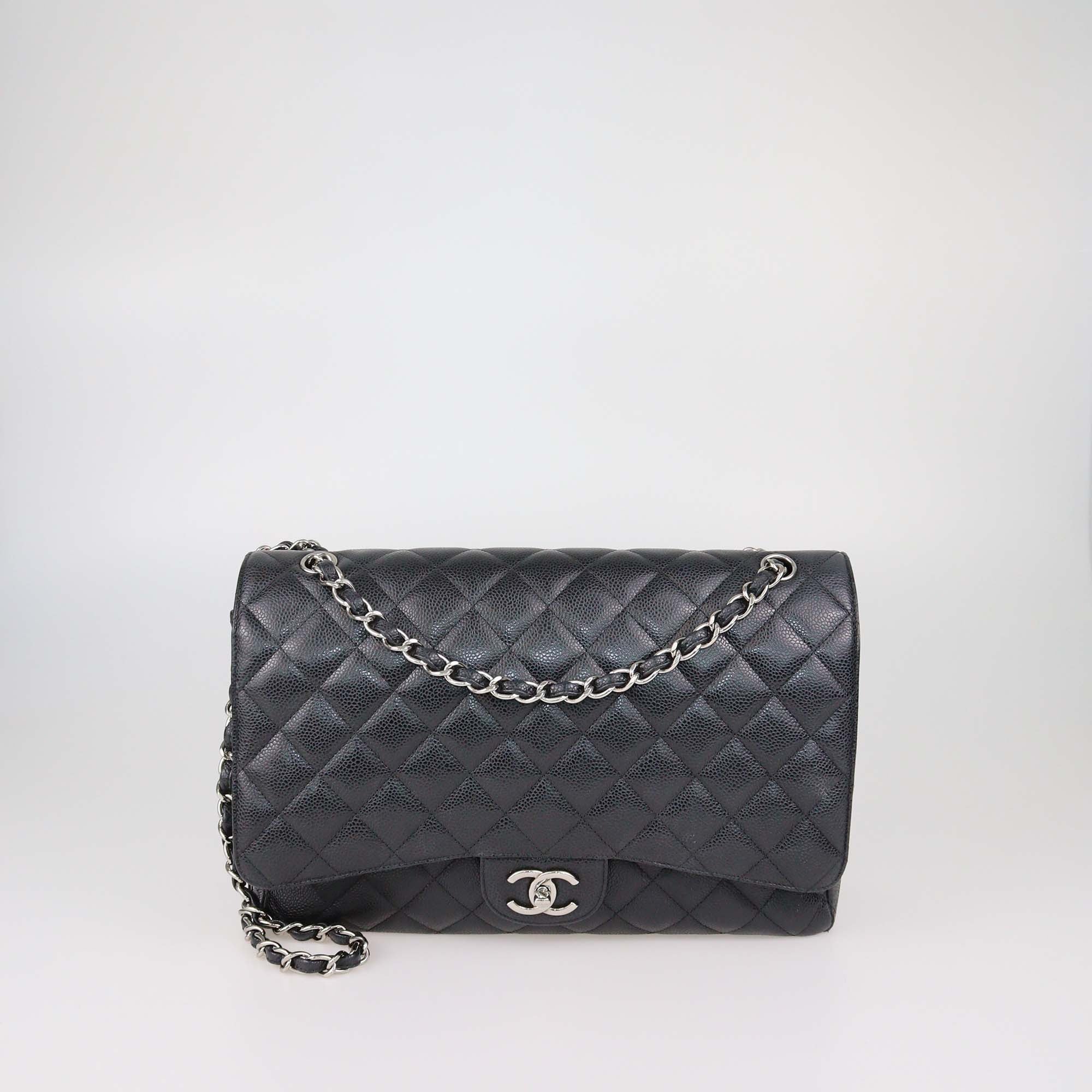 Chanel Black Quilted Caviar Leather Maxi Classic Double Flap Bag