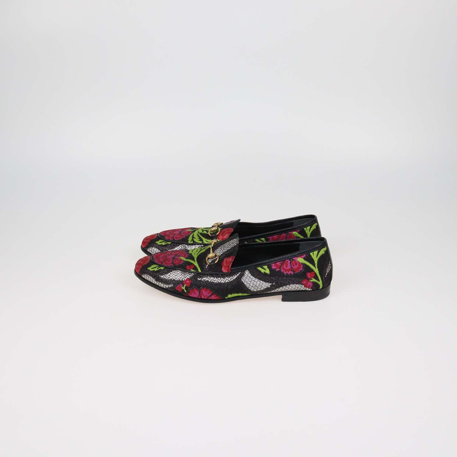 Gucci Black Multicolor Floral Jacquard Jordaan Loafers