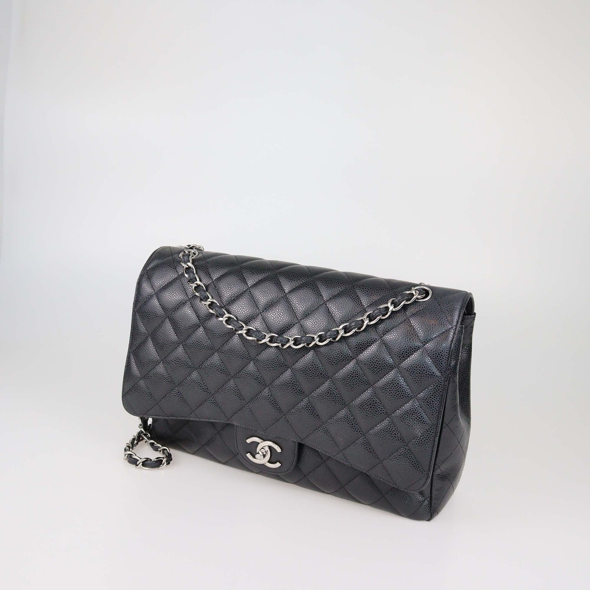 Chanel Black Quilted Caviar Leather Maxi Classic Double Flap Bag