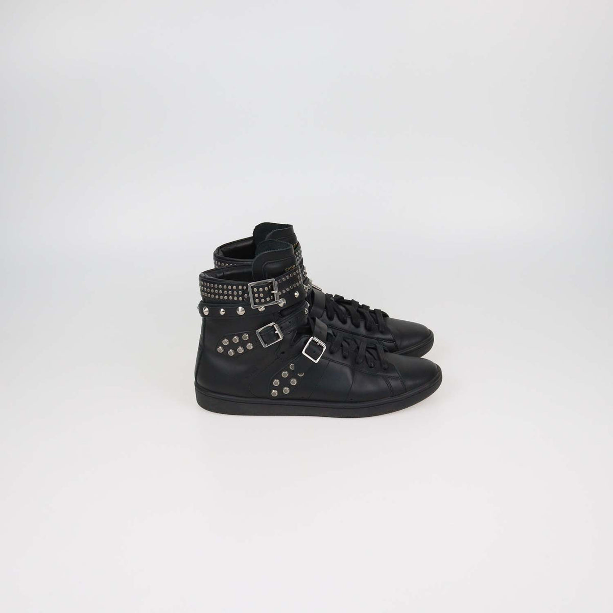 Saint Laurent Black Leather Studded SL16H High Top Sneakers