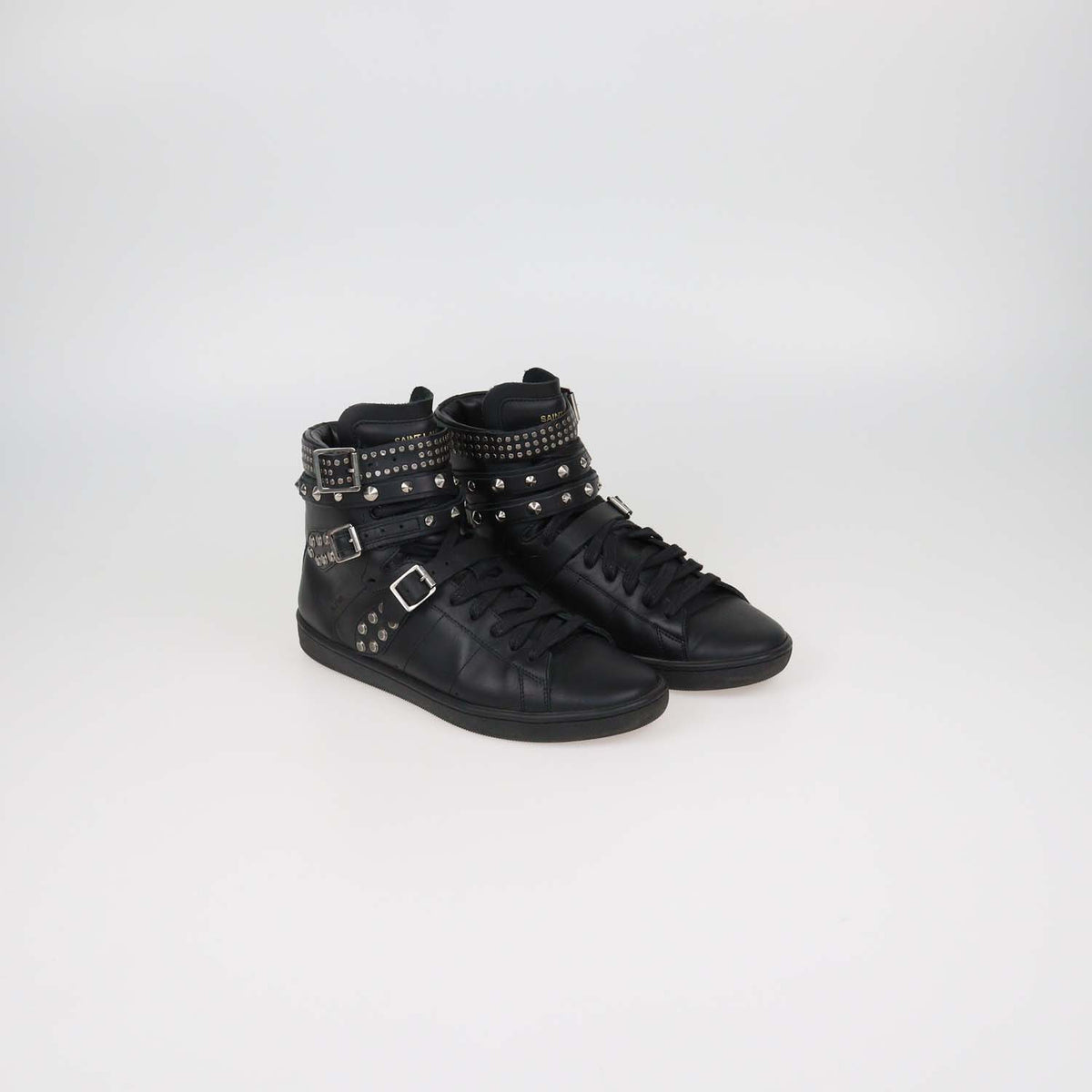Saint Laurent Black Leather Studded SL16H High Top Sneakers