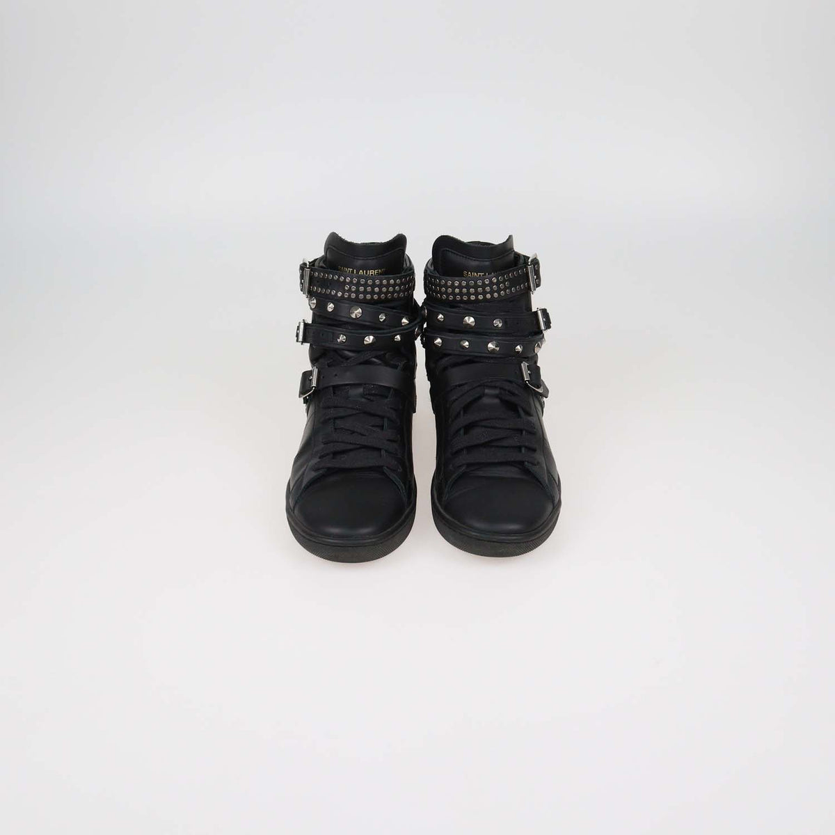 Saint Laurent Black Leather Studded SL16H High Top Sneakers