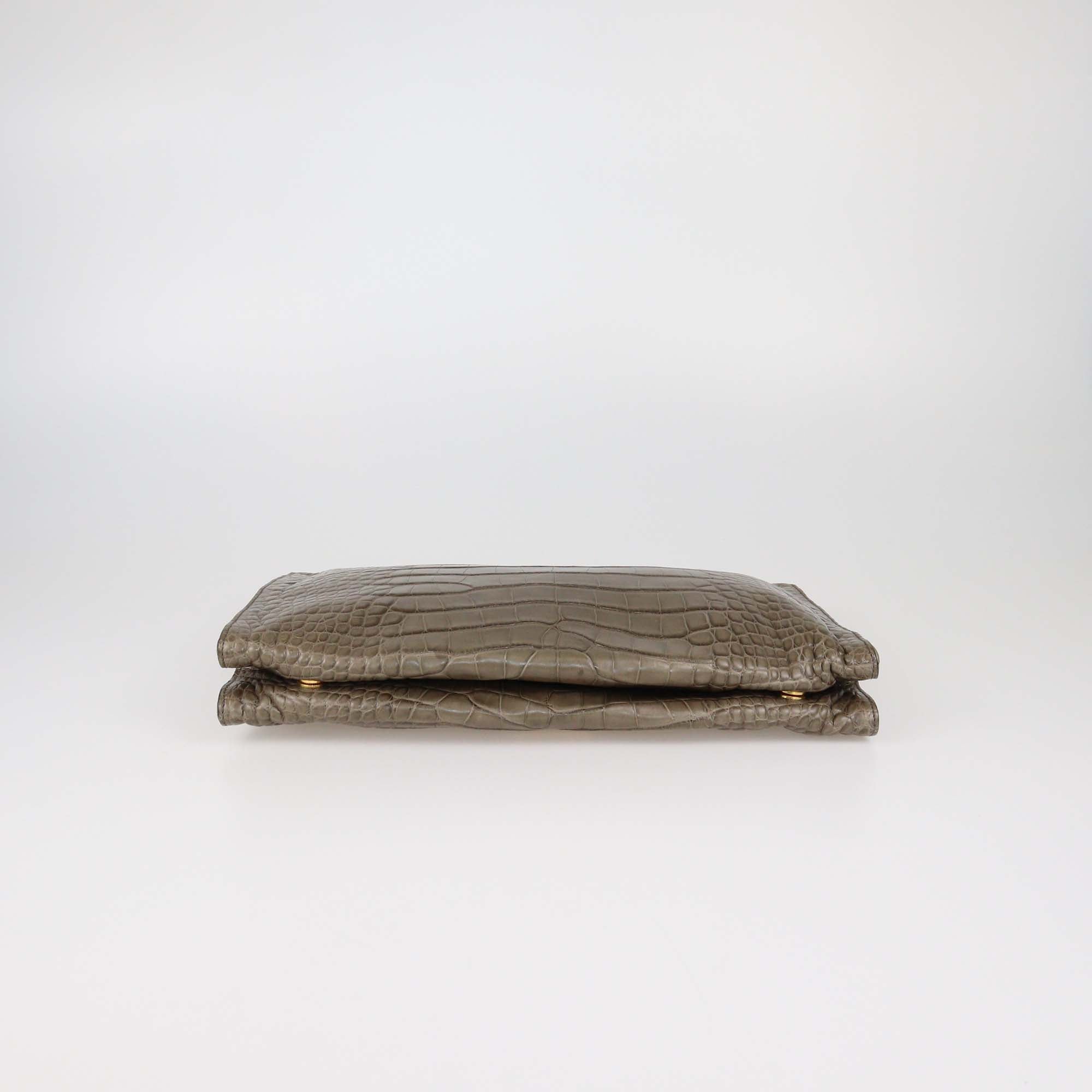 Prada Olive Green Alligator Zip Pouch