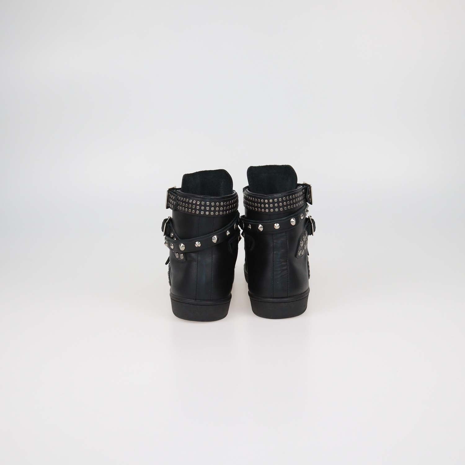 Saint Laurent Black Leather Studded SL16H High Top Sneakers