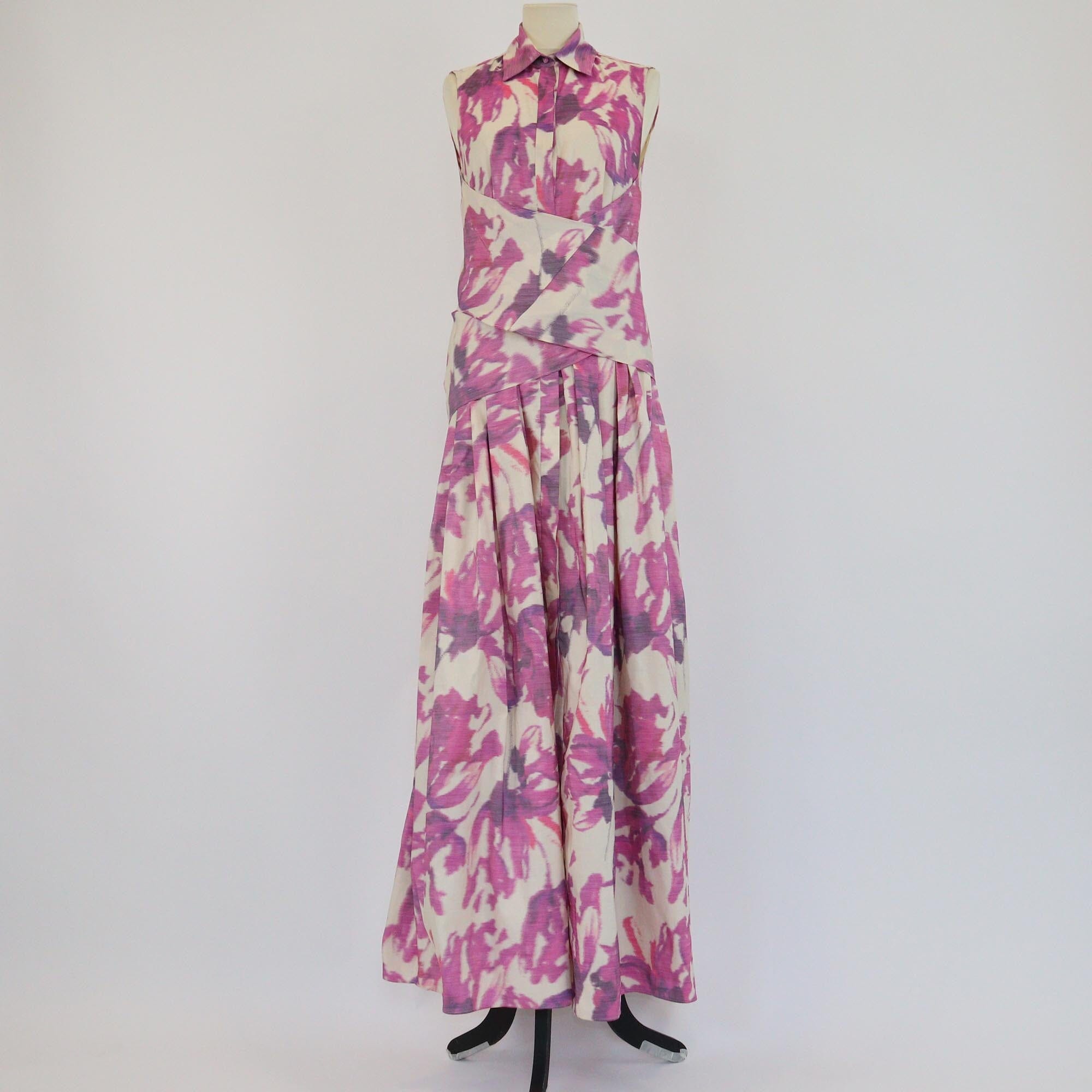 CH Carolina Herrera Purple Floral Print Duchesse Midi Halter Dress Womens CH Carolina Herrera
