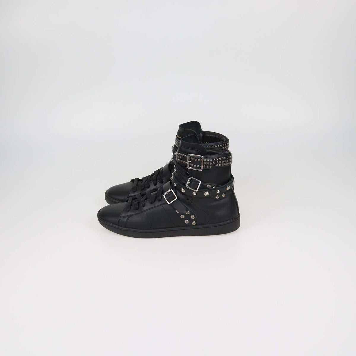 Saint Laurent Black Leather Studded SL16H High Top Sneakers