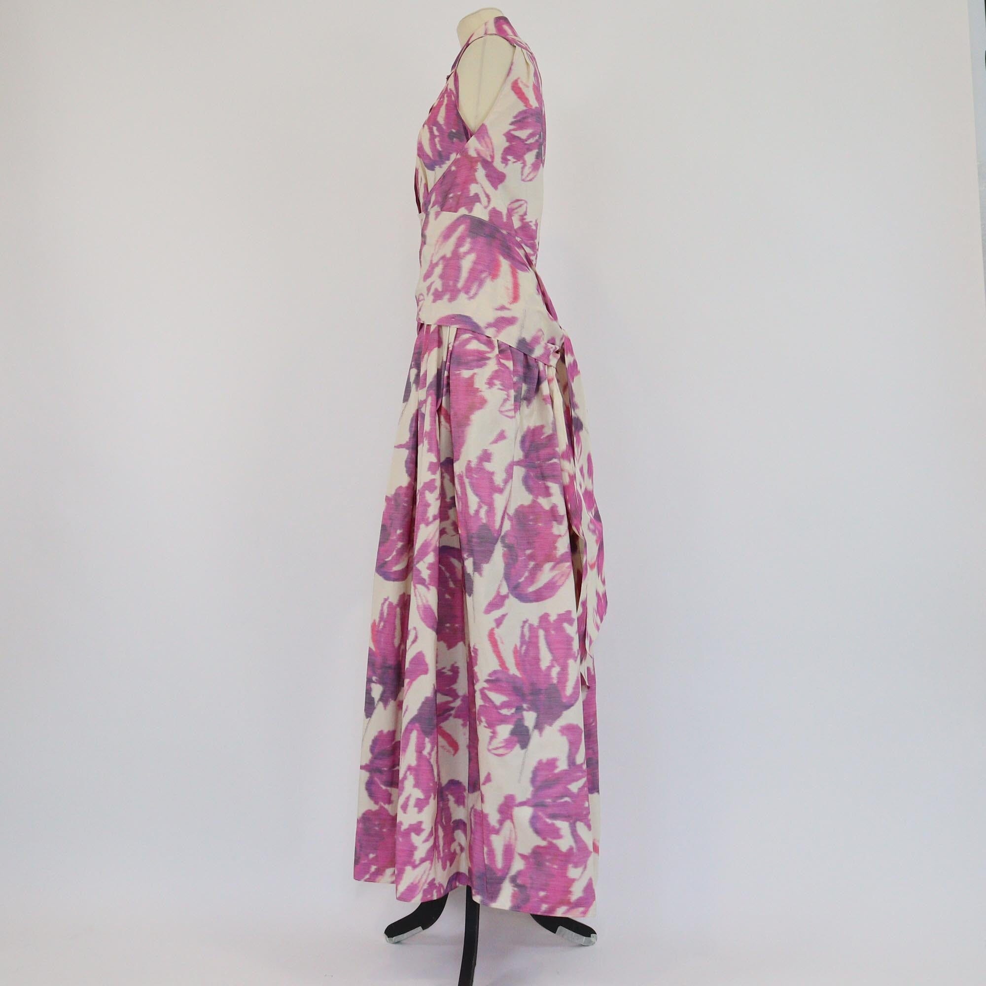 CH Carolina Herrera Purple Floral Print Duchesse Midi Halter Dress Womens CH Carolina Herrera