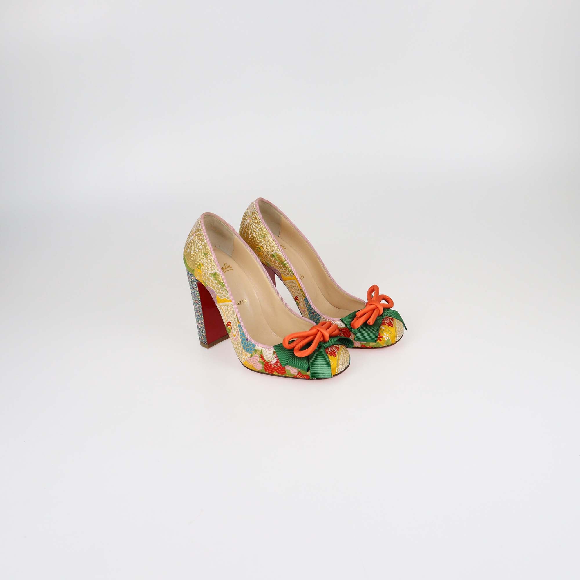 Christian Louboutin Multicolor Fabric and Glitter Dolly Dola Pumps